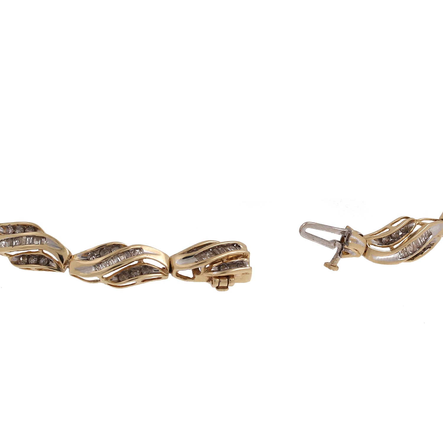 Diamond Swirl Station Bracelet 10K Two-Tone Gold 2.50 CTW Baguette Rounds 7.25"