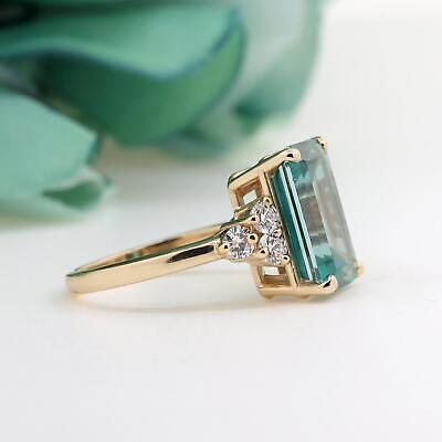 9.40 CTW Green Topaz Diamond Statement Ring 14K Yellow Gold Size 8 Ladies Estate