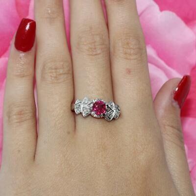 0.91 TW Platinum Lab Created Pink Sapphire Diamond Accent Bow Ring SZ 6.75