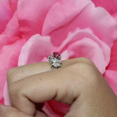 0.91 TW Platinum Lab Created Pink Sapphire Diamond Accent Bow Ring SZ 6.75
