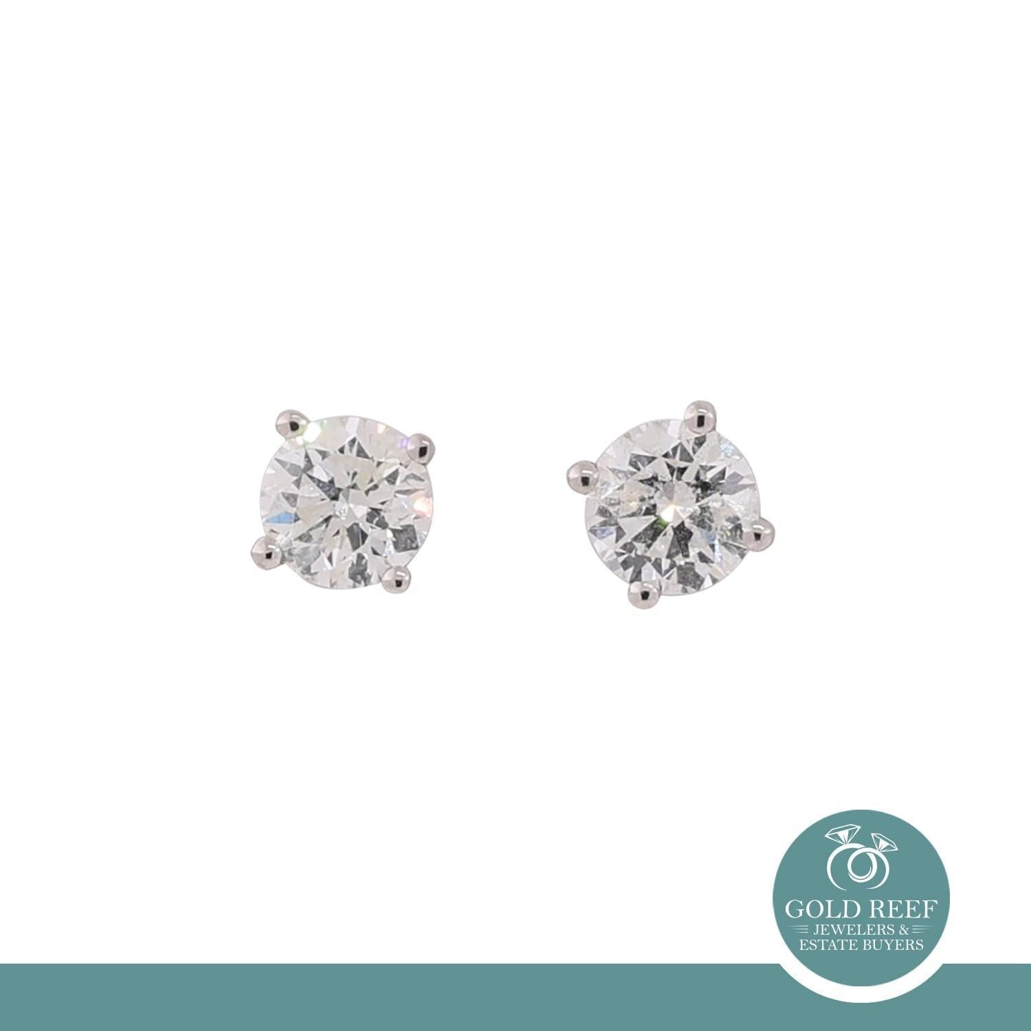 0.98 TW Round Diamond Stud Earrings GSI Certified 18K White Gold Screw Backs