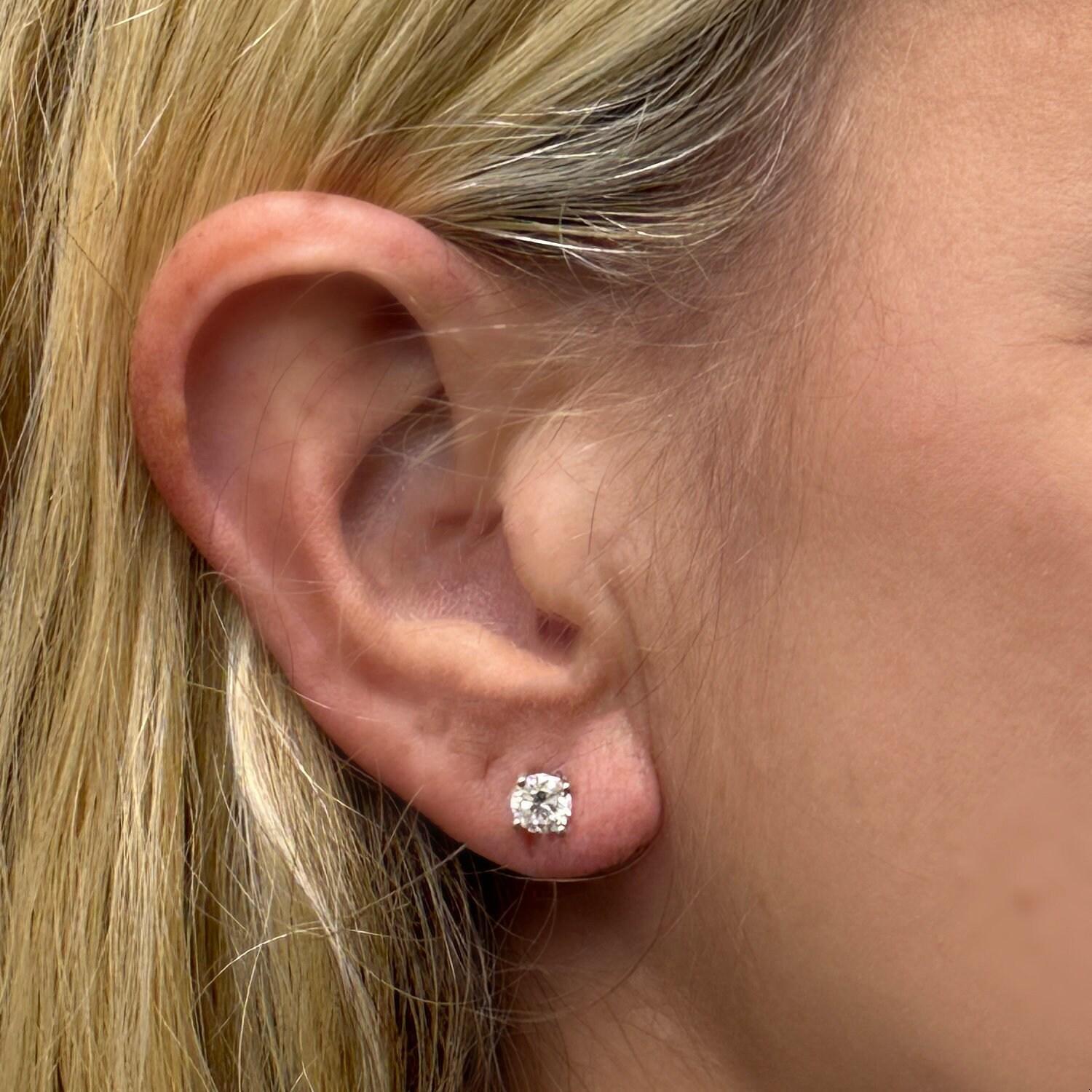 0.98 TW Round Diamond Stud Earrings GSI Certified 18K White Gold Screw Backs