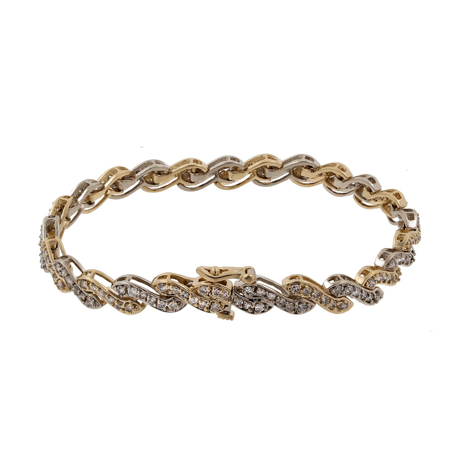 Estate Diamond S Link Bracelet 14K Two-Tone Gold 3.00 CTW Diamonds 7"