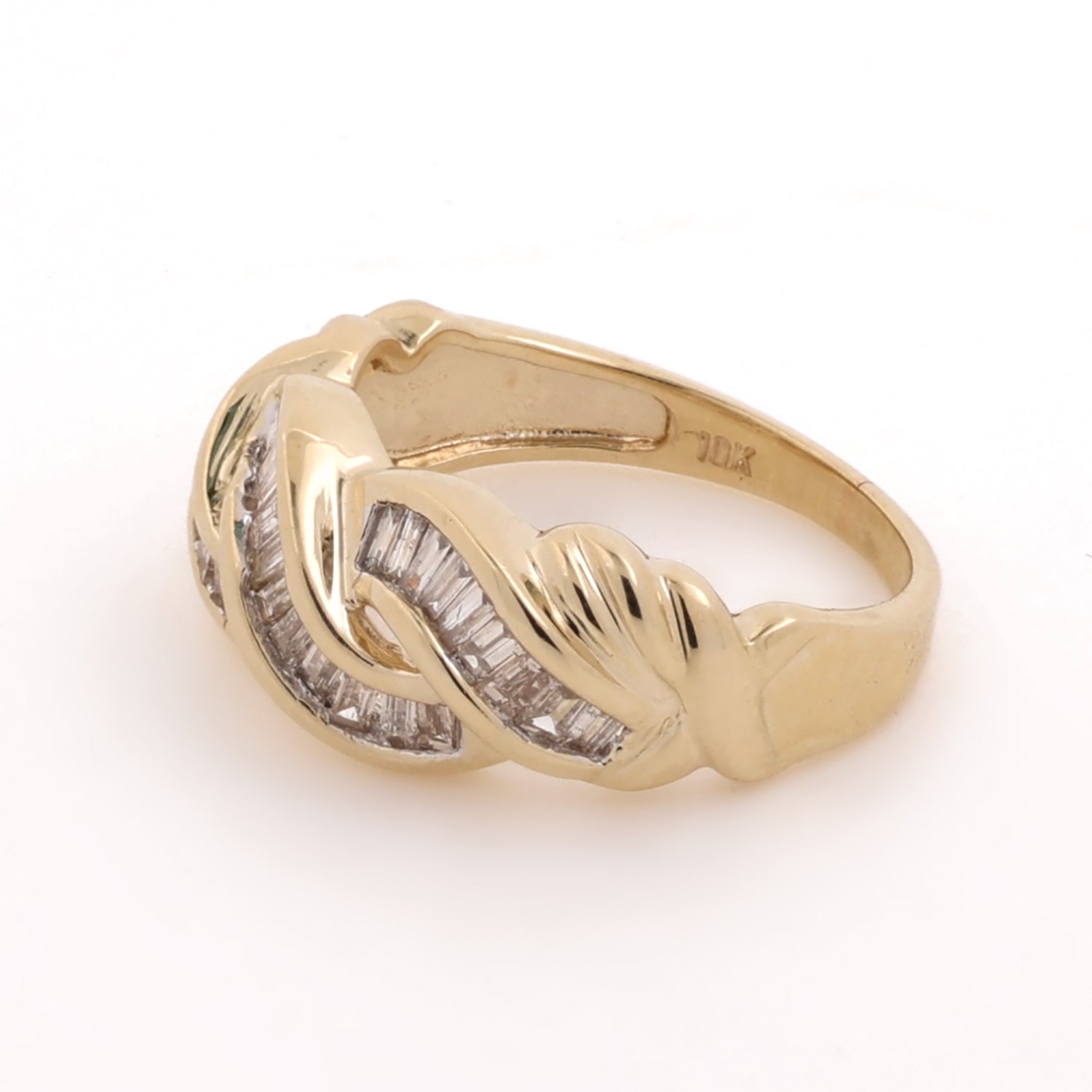 0.50 TW Baguette Diamond Swirl Ring 10K Yellow Gold Braided Weaved Size 5