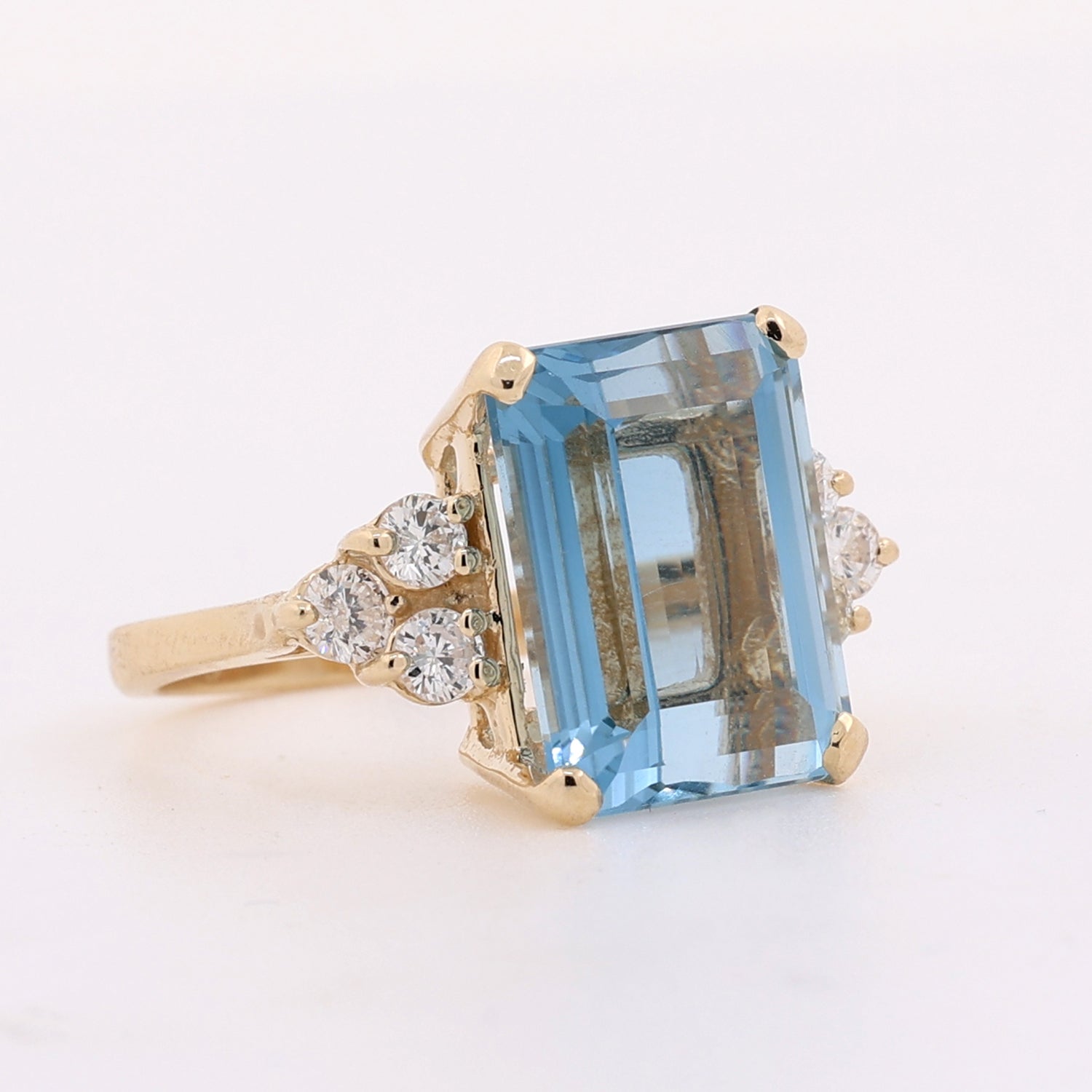 9.40 CTW Swiss Blue Topaz Diamond Statement Ring 14K Yellow Gold Size 6.25