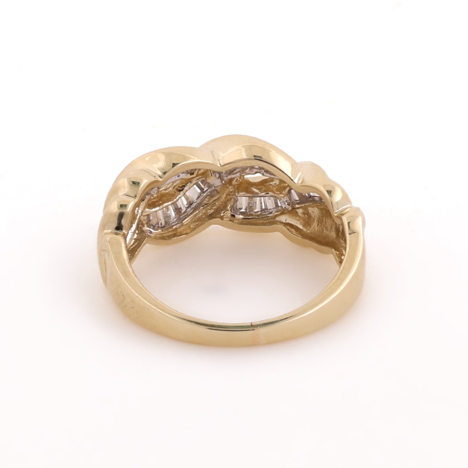 0.50 TW Baguette Diamond Swirl Ring 10K Yellow Gold Braided Weaved Size 5