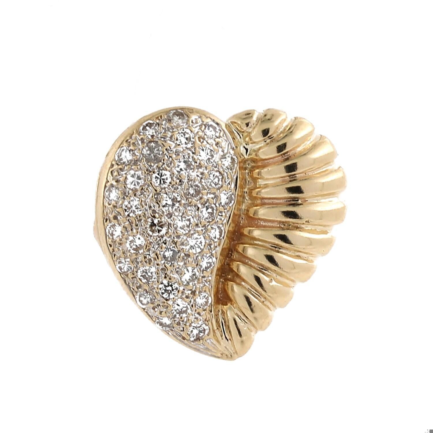 1.00TW Cluster Diamond Ribbed Heart Slider Pendant 14K Yellow Gold