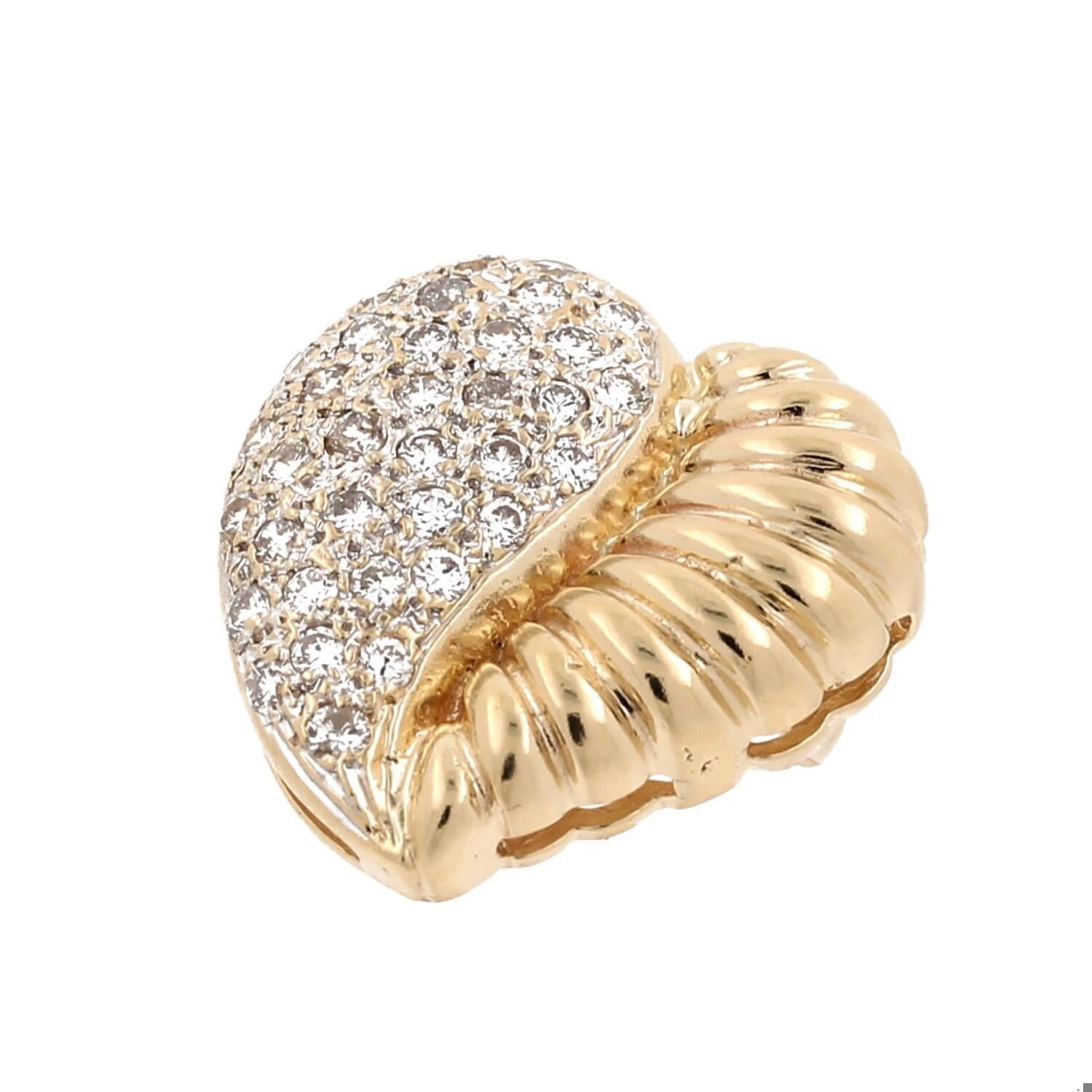 1.00TW Cluster Diamond Ribbed Heart Slider Pendant 14K Yellow Gold