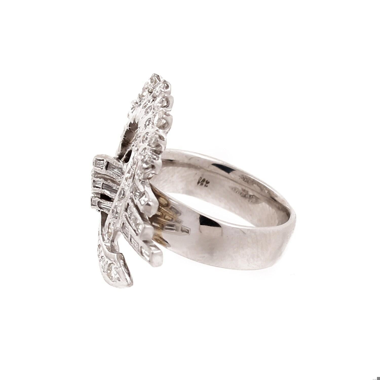 1.00 TW Diamond Ribbon Statement Ring 14K White Gold Floral Swirl Size 7