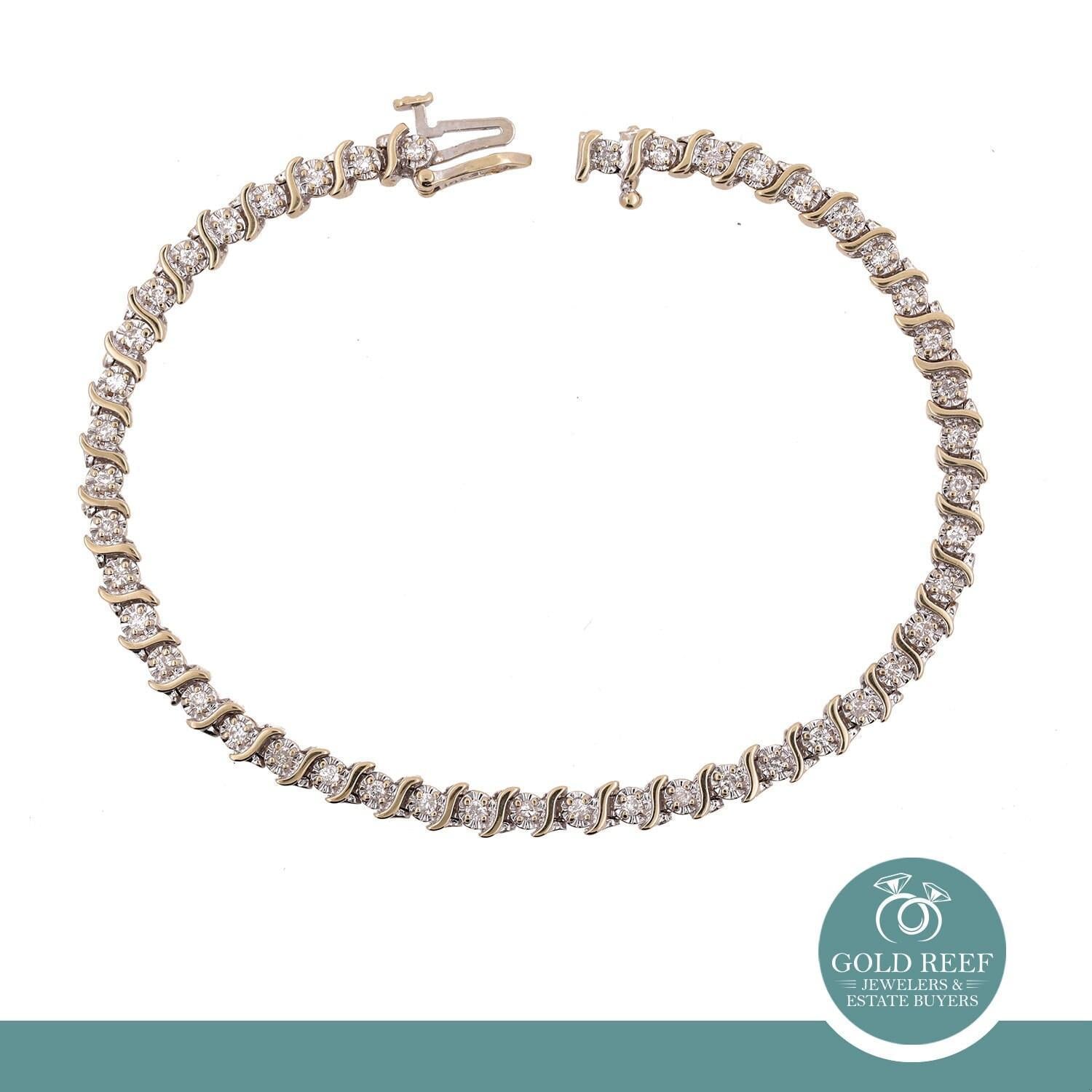 1.00 TW Diamond S-Link Tennis Bracelet 14K Gold Round Diamonds 7.25" Ladies