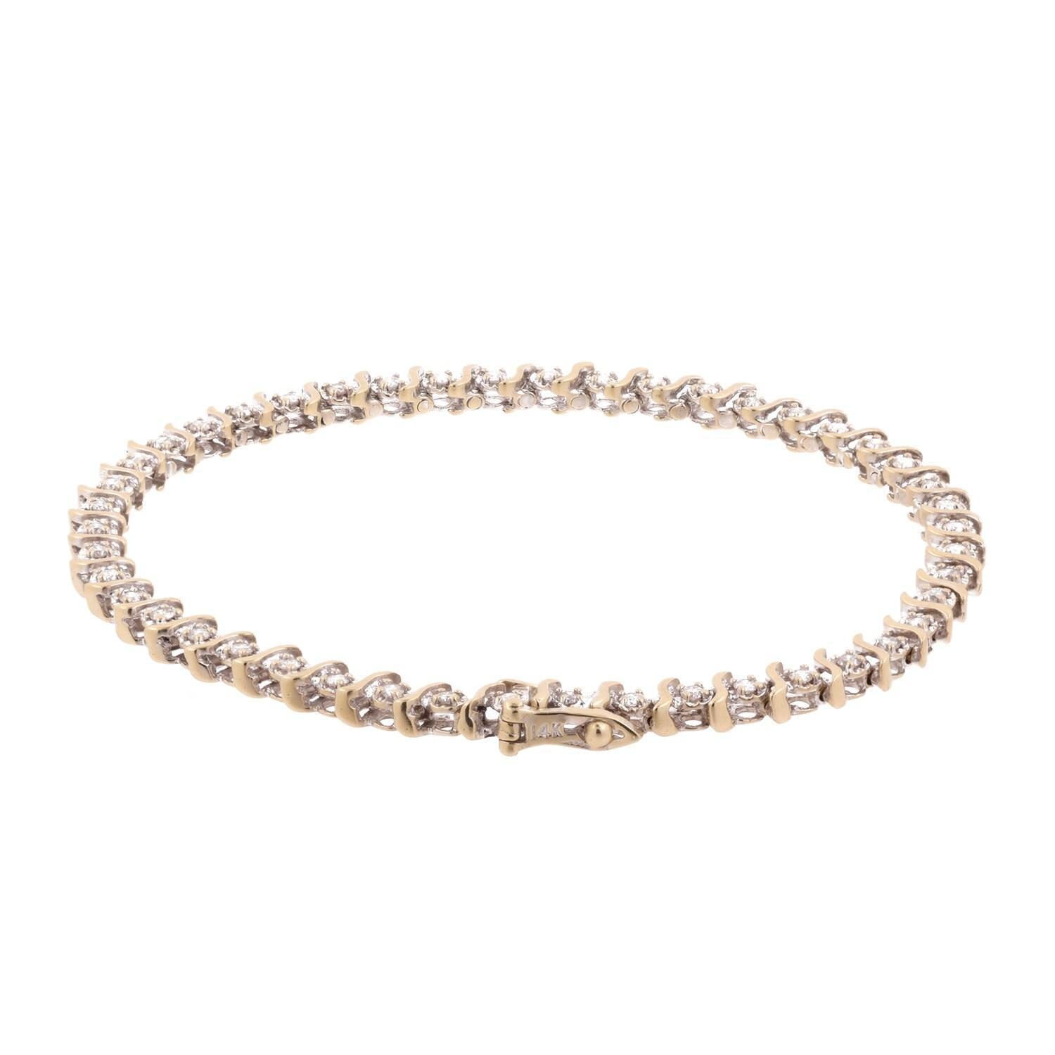 1.00 TW Diamond S-Link Tennis Bracelet 14K Gold Round Diamonds 7.25" Ladies