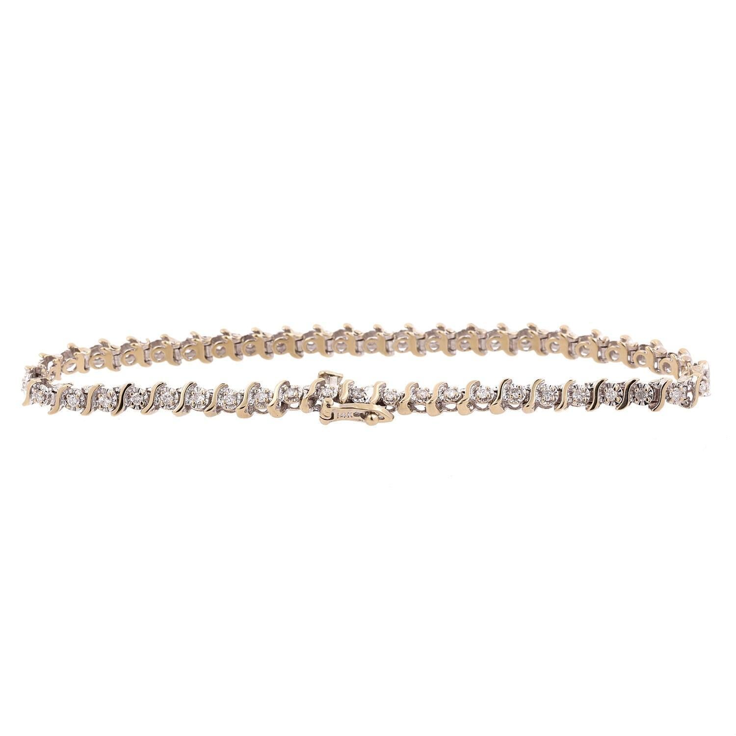 1.00 TW Diamond S-Link Tennis Bracelet 14K Gold Round Diamonds 7.25" Ladies