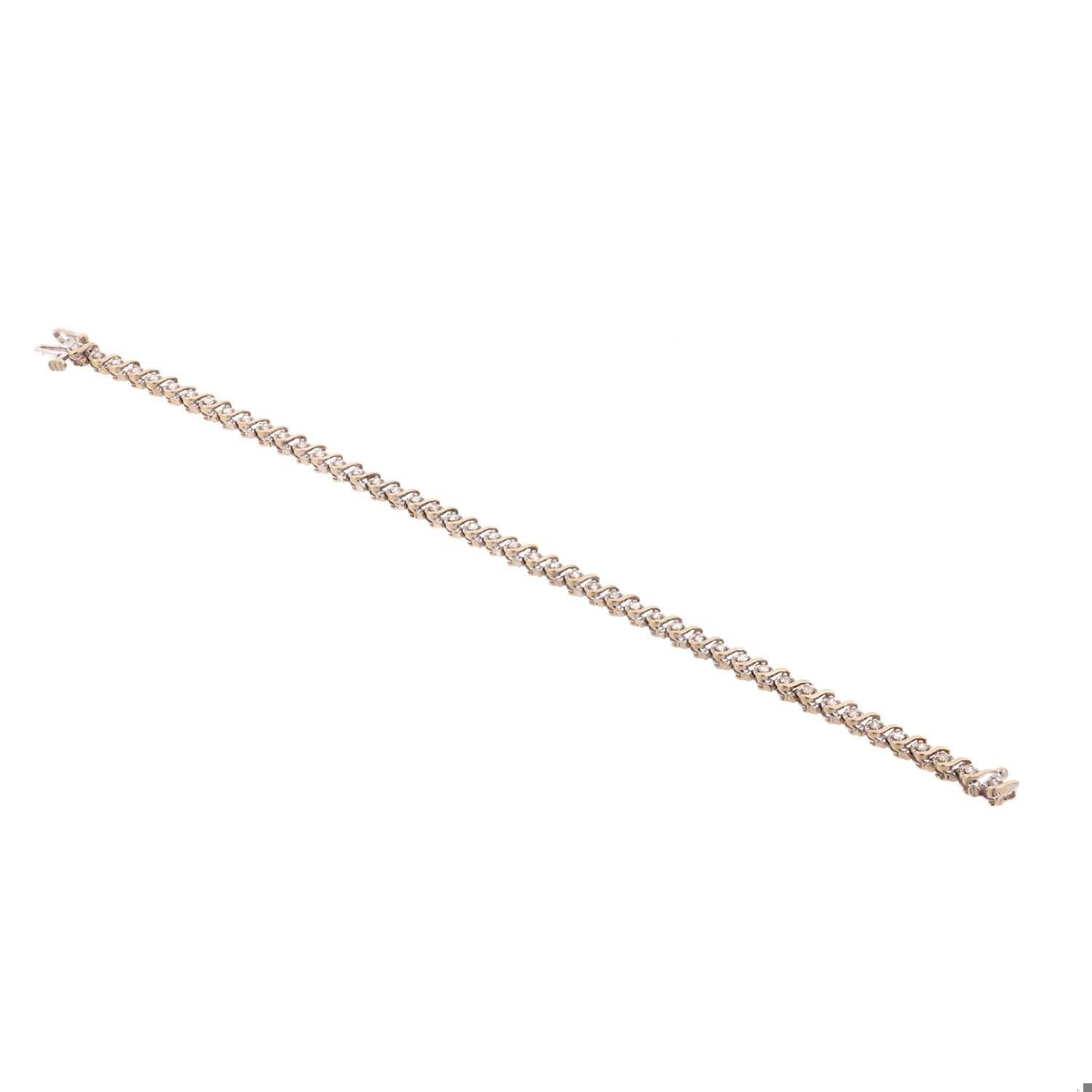 1.00 TW Diamond S-Link Tennis Bracelet 14K Gold Round Diamonds 7.25" Ladies