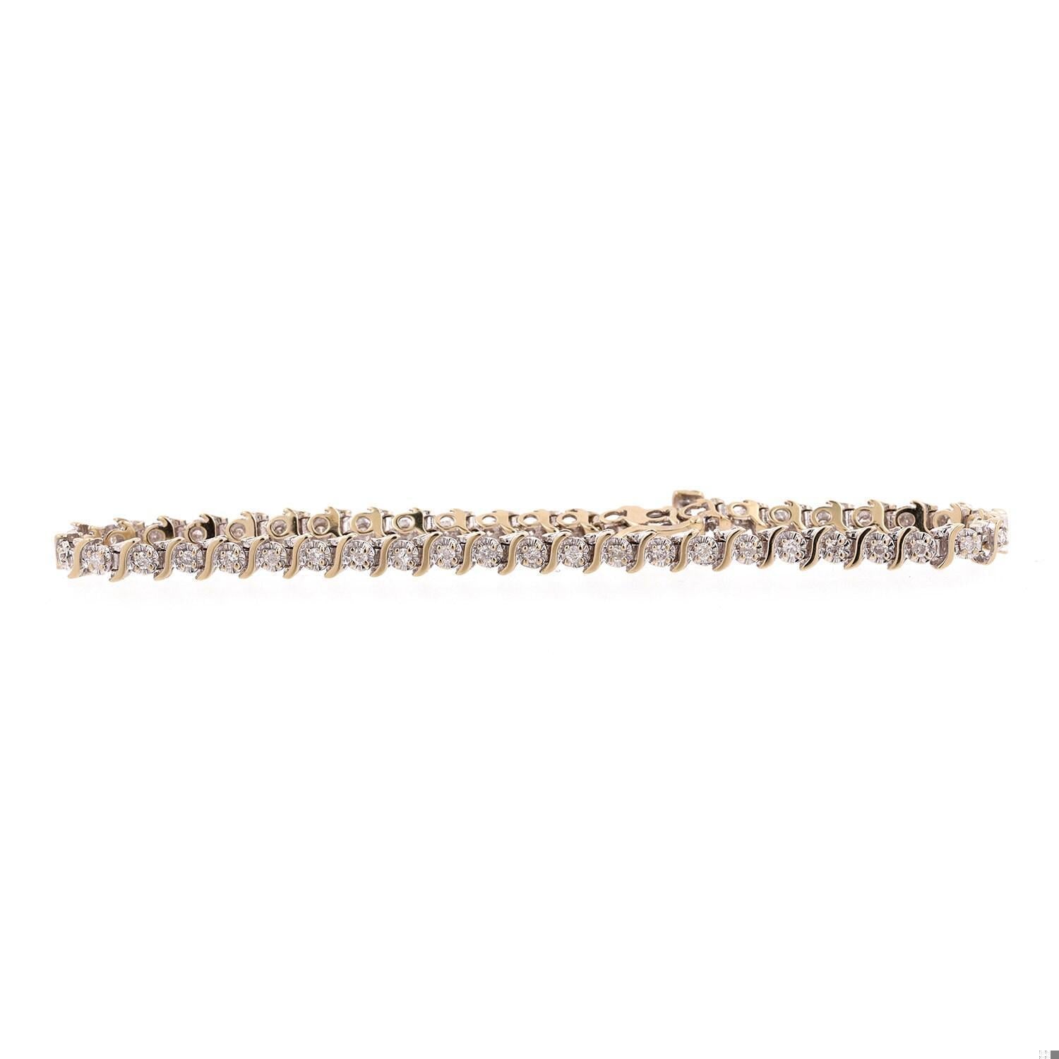 1.00 TW Diamond S-Link Tennis Bracelet 14K Gold Round Diamonds 7.25" Ladies