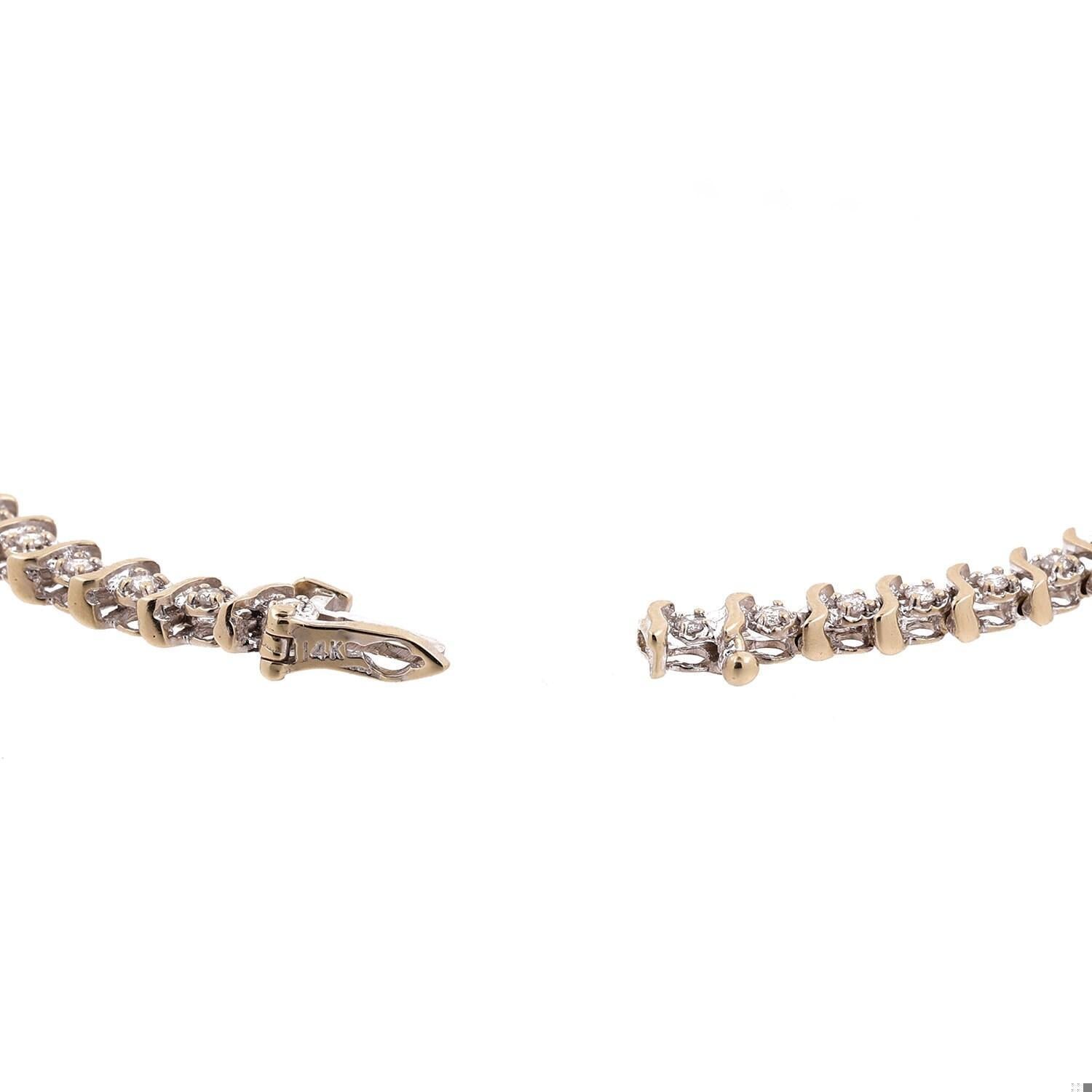 1.00 TW Diamond S-Link Tennis Bracelet 14K Gold Round Diamonds 7.25" Ladies