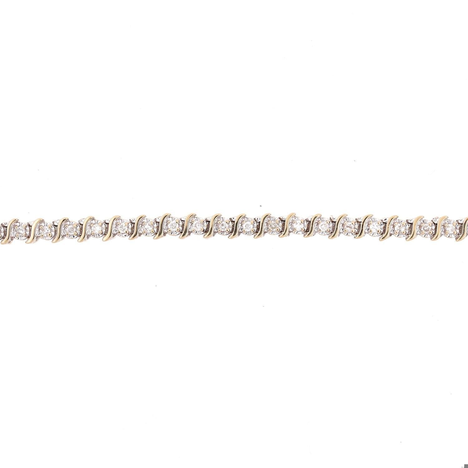 1.00 TW Diamond S-Link Tennis Bracelet 14K Gold Round Diamonds 7.25" Ladies