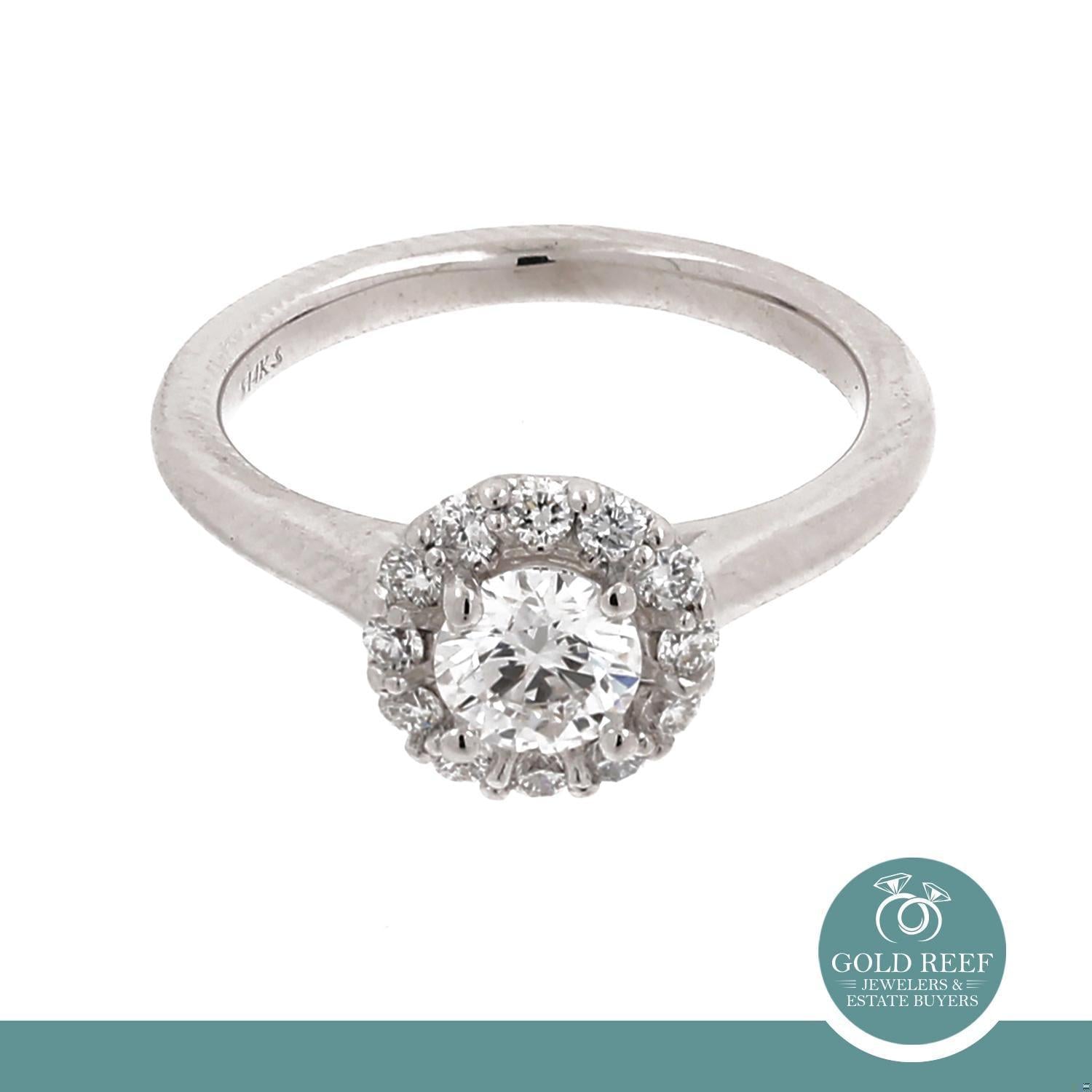 1.00 TW Halo Diamond Engagement Ring 14K White Gold Size 5.25