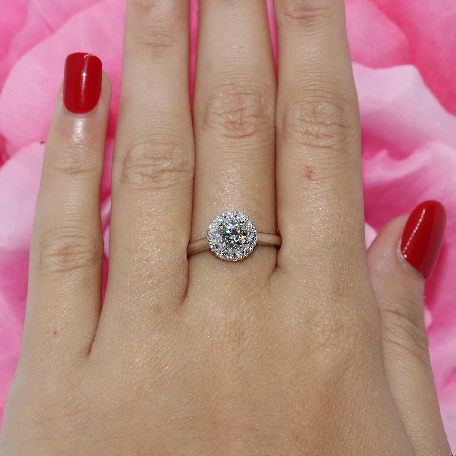 1.00 TW Halo Diamond Engagement Ring 14K White Gold Size 5.25