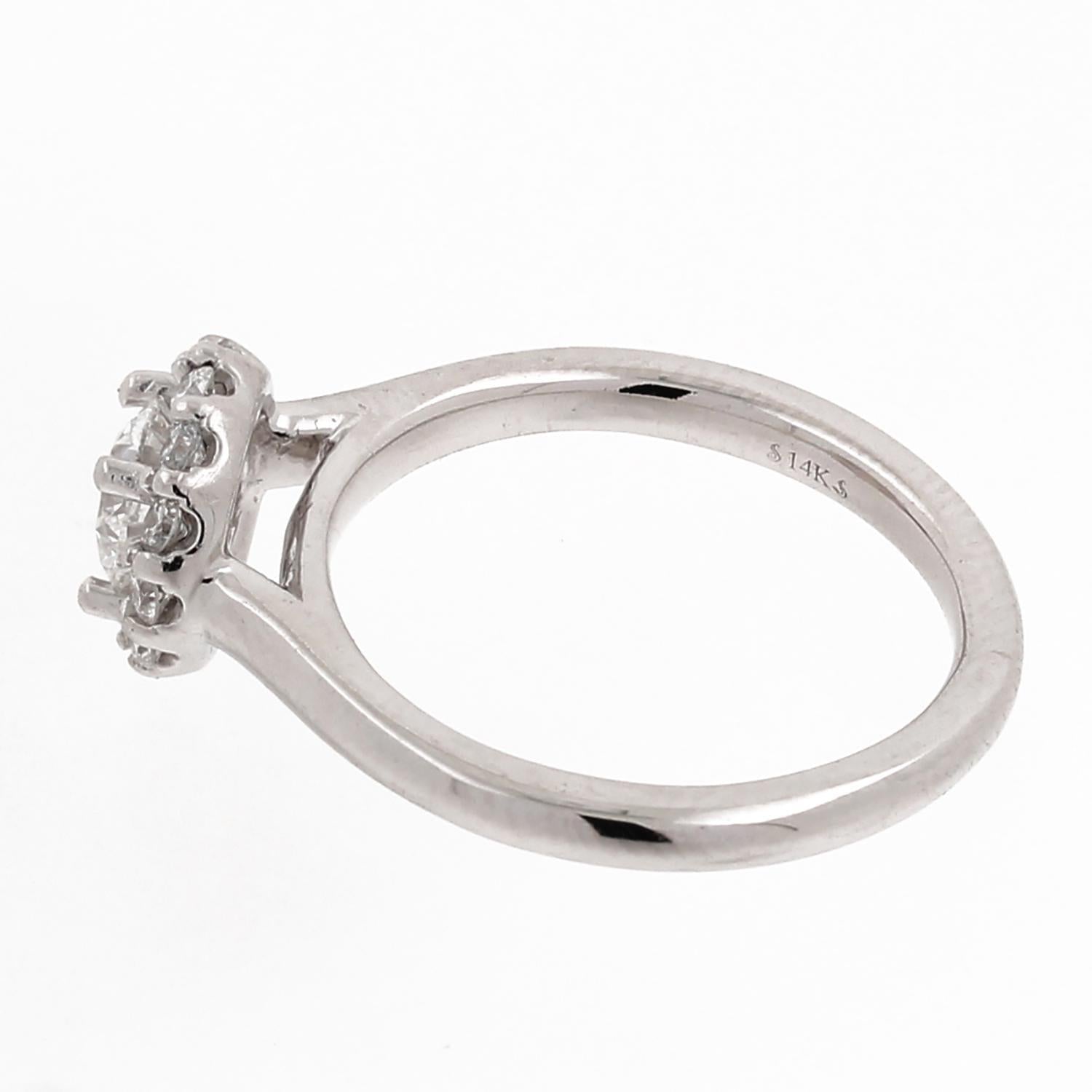 1.00 TW Halo Diamond Engagement Ring 14K White Gold Size 5.25