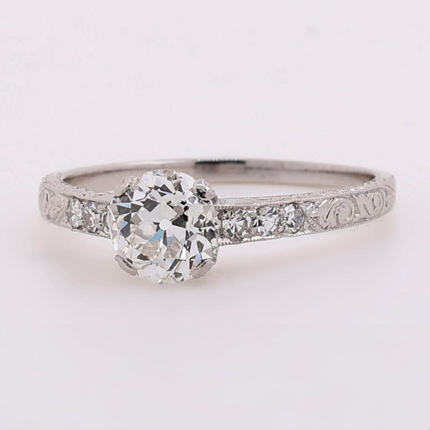 1.10 TW GIA Old European Cut Diamond Accent Engagement Ring Platinum Size 6.5