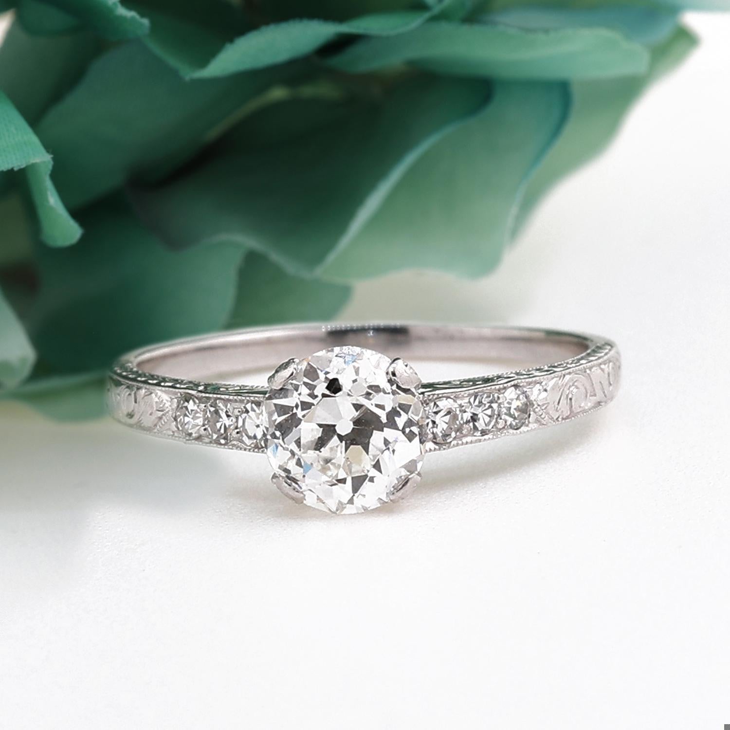 1.10 TW GIA Old European Cut Diamond Accent Engagement Ring Platinum Size 6.5