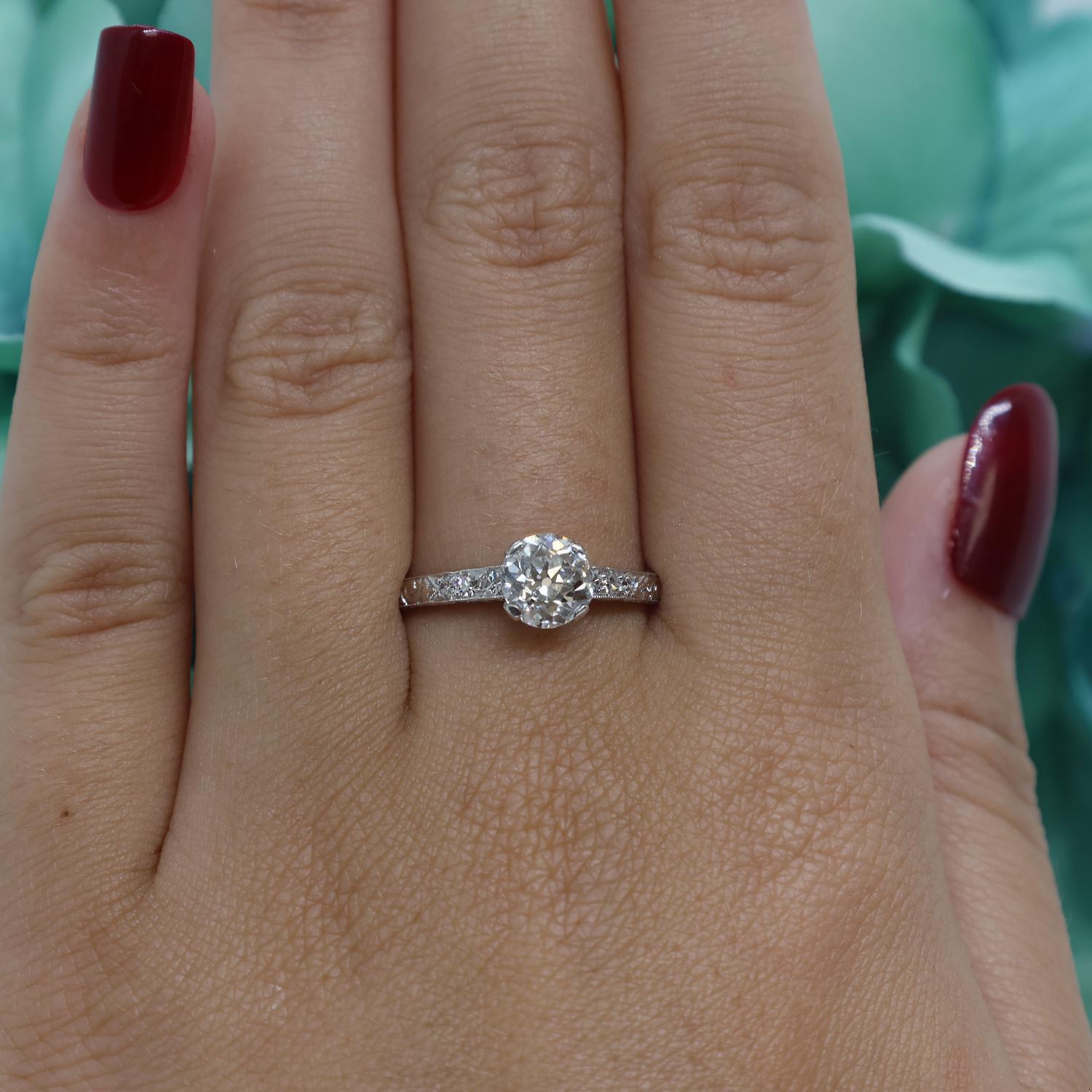 1.10 TW GIA Old European Cut Diamond Accent Engagement Ring Platinum Size 6.5