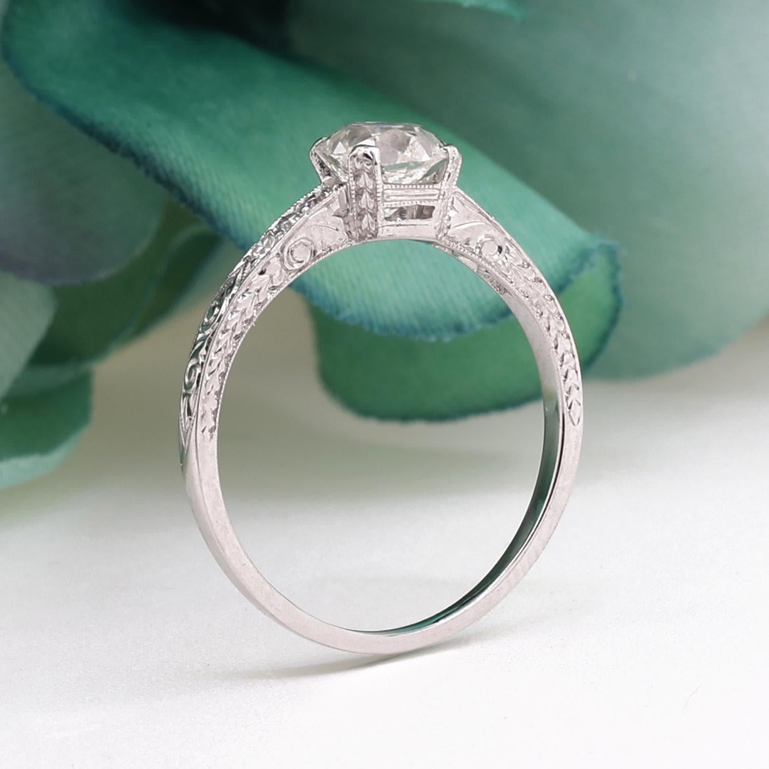 1.10 TW GIA Old European Cut Diamond Accent Engagement Ring Platinum Size 6.5