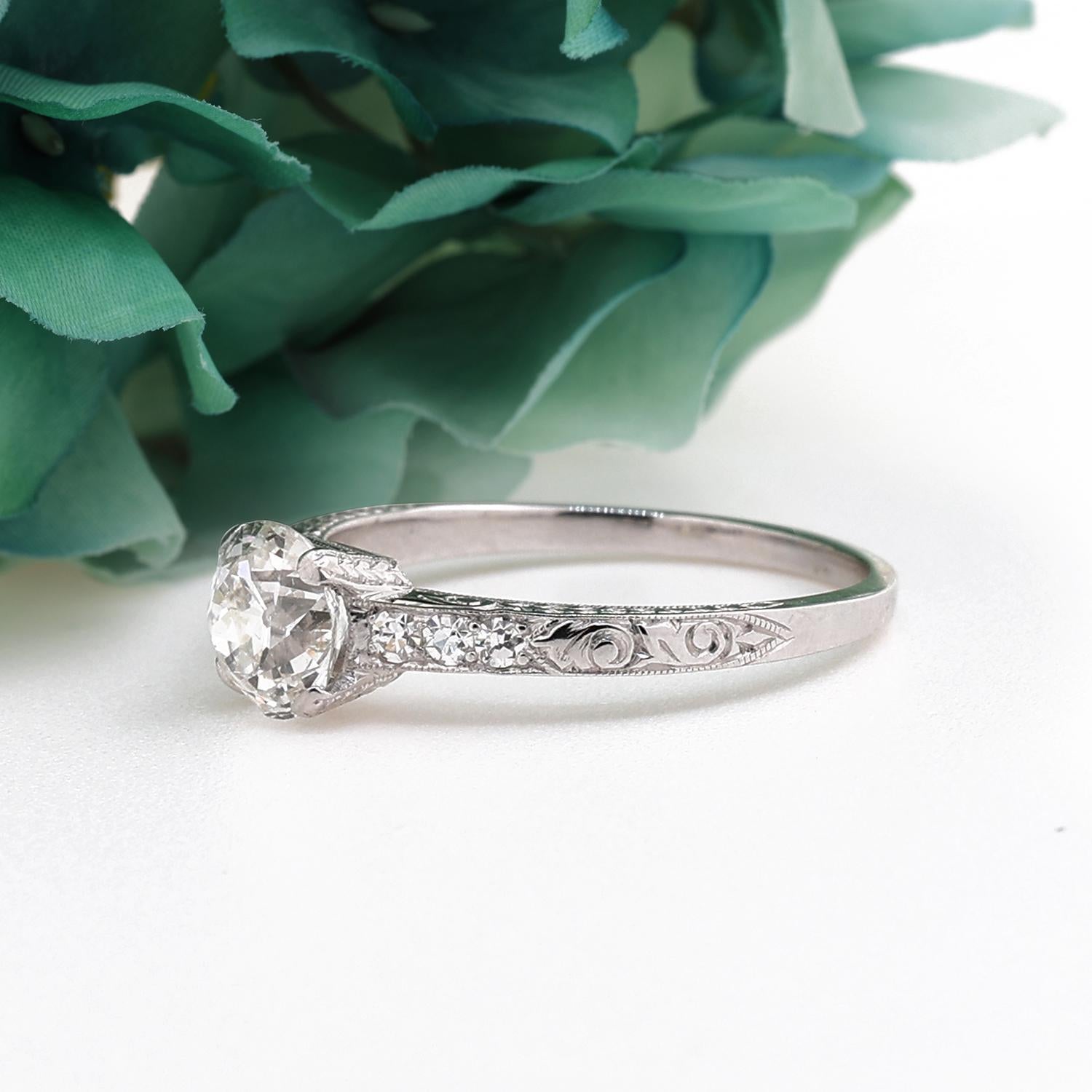 1.10 TW GIA Old European Cut Diamond Accent Engagement Ring Platinum Size 6.5