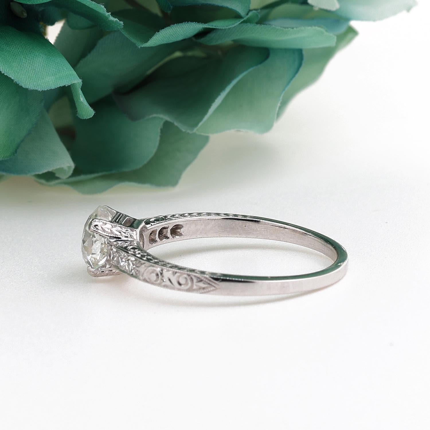 1.10 TW GIA Old European Cut Diamond Accent Engagement Ring Platinum Size 6.5