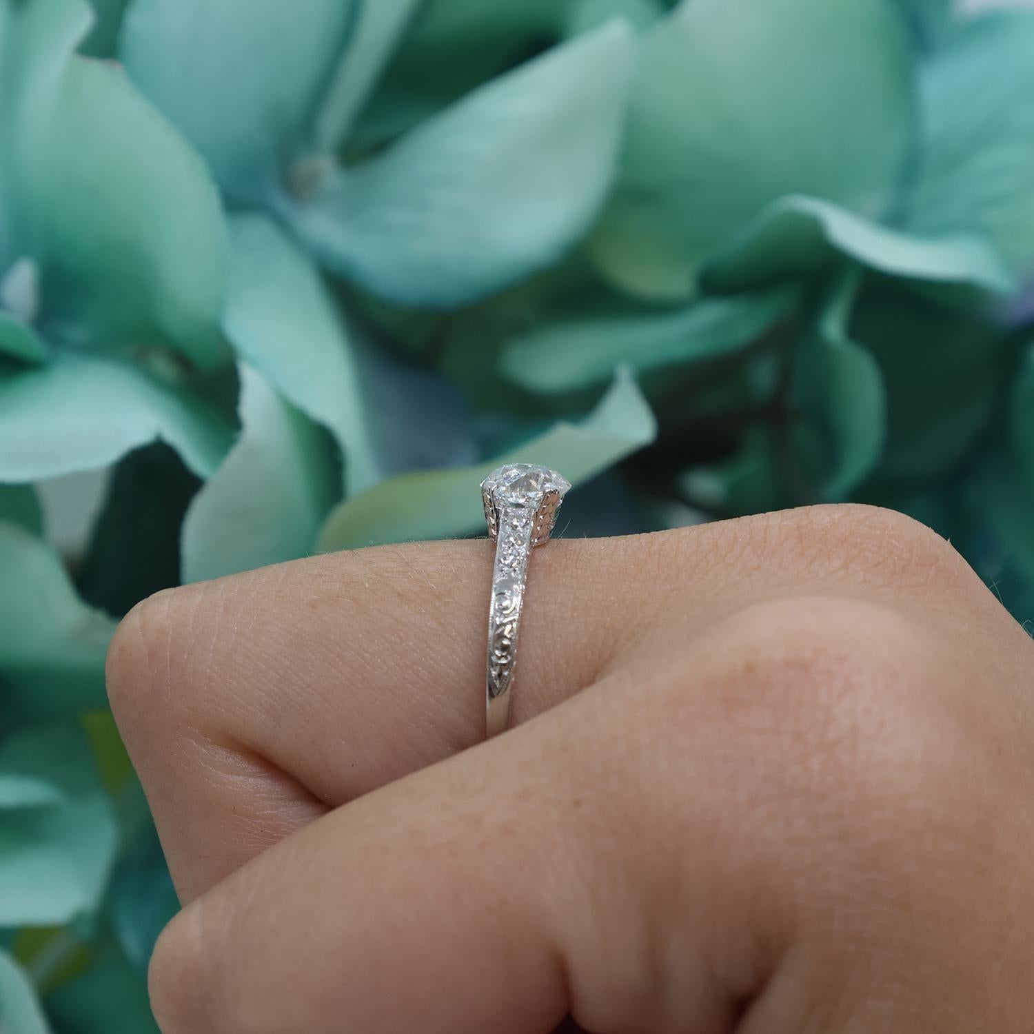 1.10 TW GIA Old European Cut Diamond Accent Engagement Ring Platinum Size 6.5