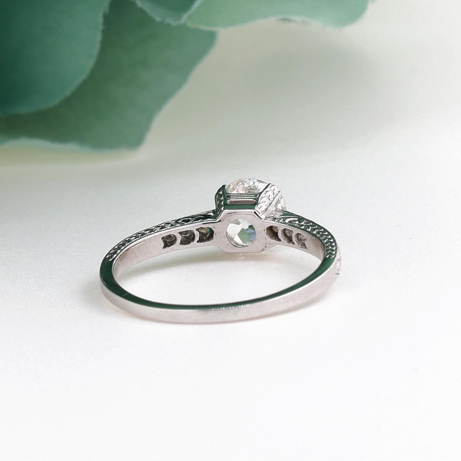 1.10 TW GIA Old European Cut Diamond Accent Engagement Ring Platinum Size 6.5