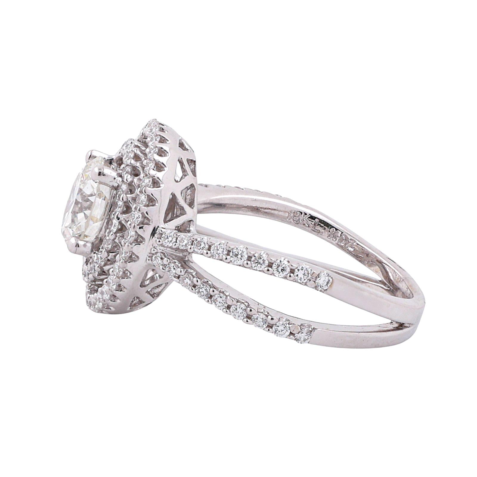 GIA 1.10 CT Round Diamond Halo Engagement Ring 18K White Gold VS1 1.63 CTW