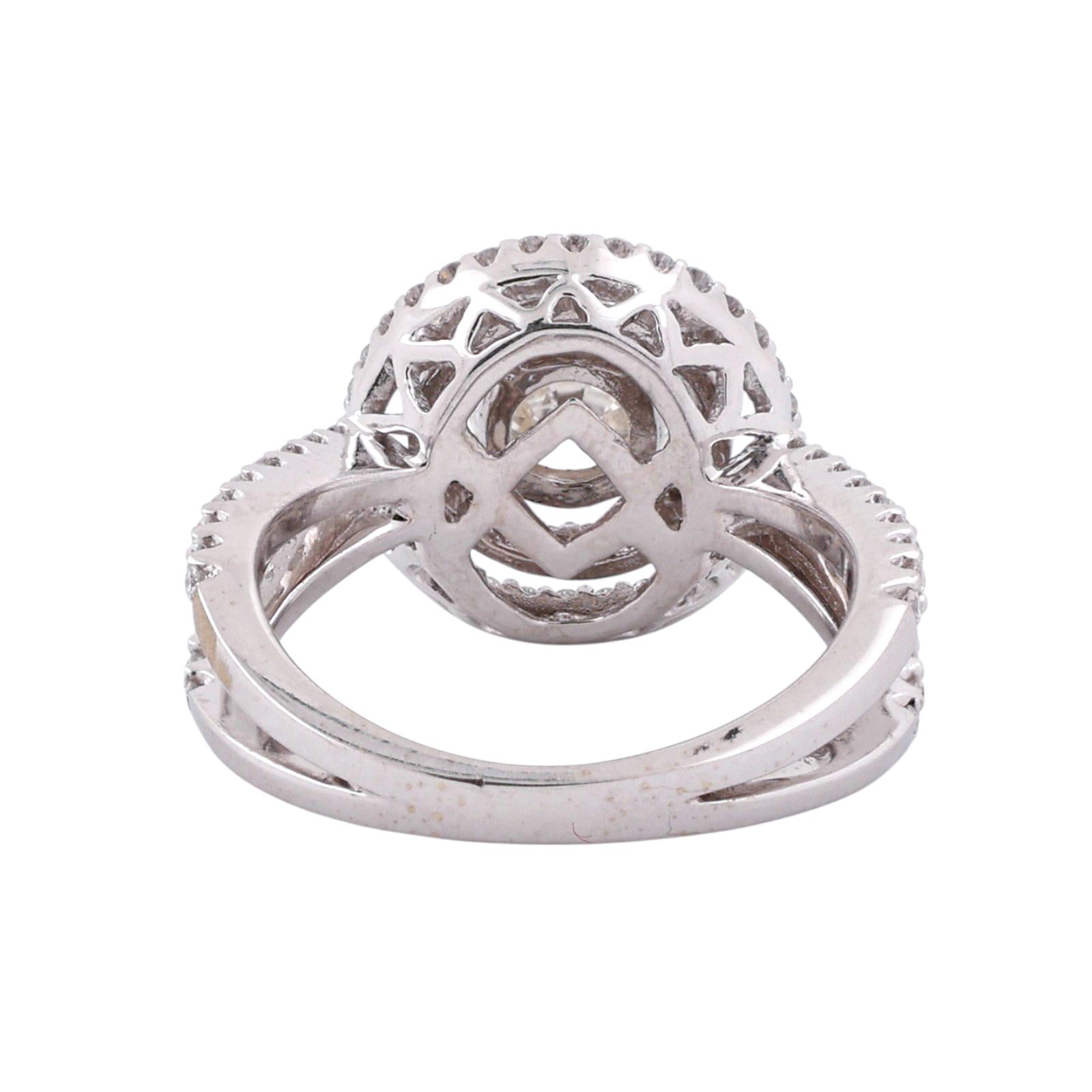 GIA 1.10 CT Round Diamond Halo Engagement Ring 18K White Gold VS1 1.63 CTW