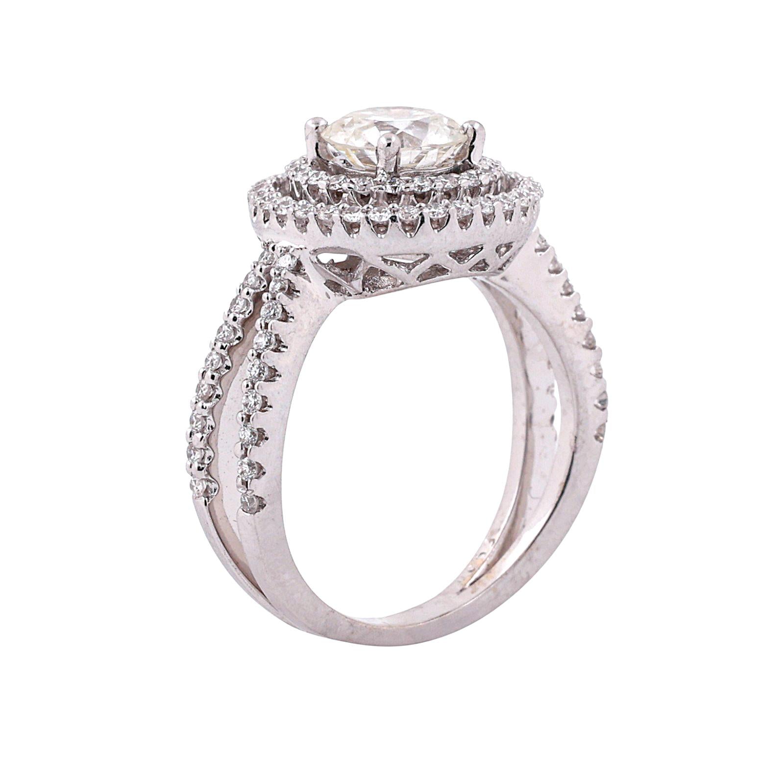 GIA 1.10 CT Round Diamond Halo Engagement Ring 18K White Gold VS1 1.63 CTW