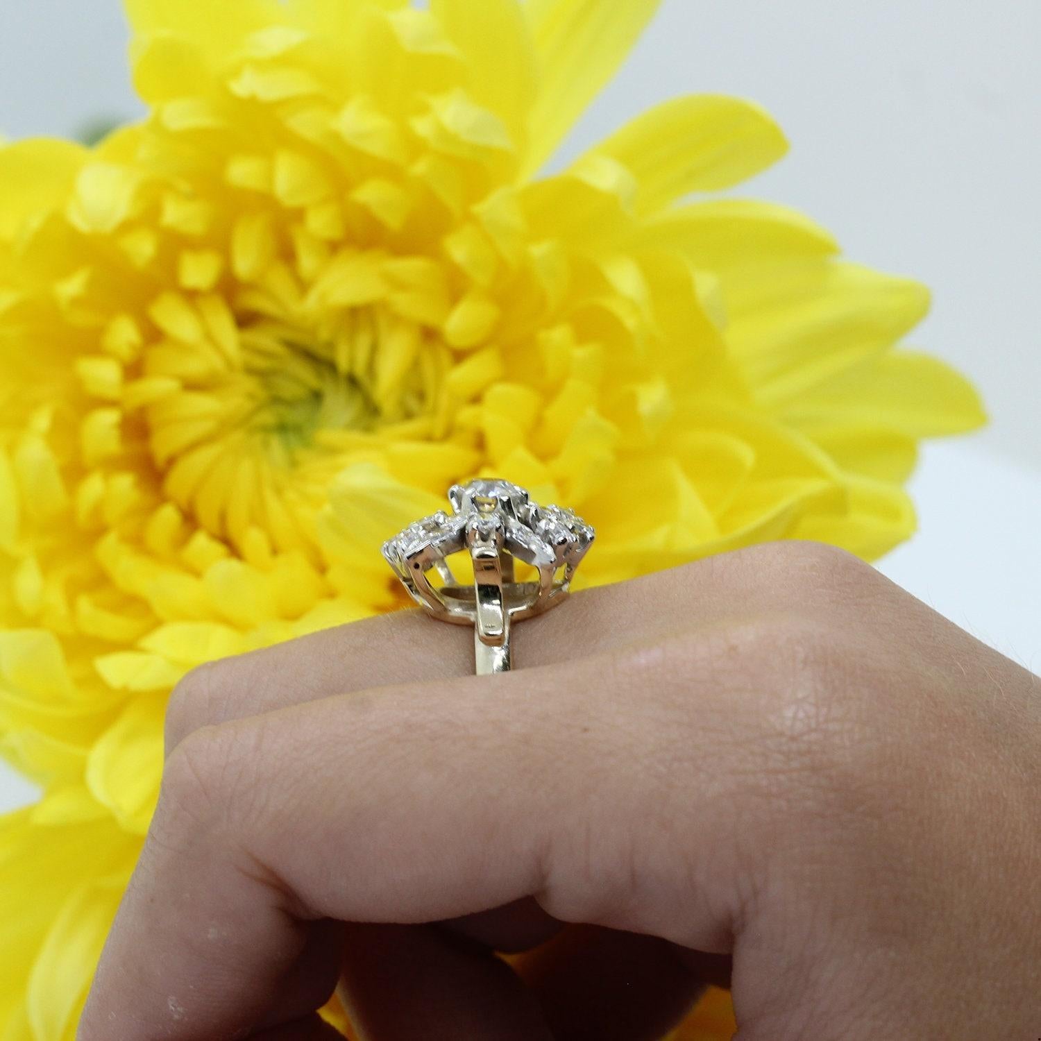 1.25 CTW Old European Cut Floral Diamond Ring 14K Two-Tone Gold Size 4.5 Estate