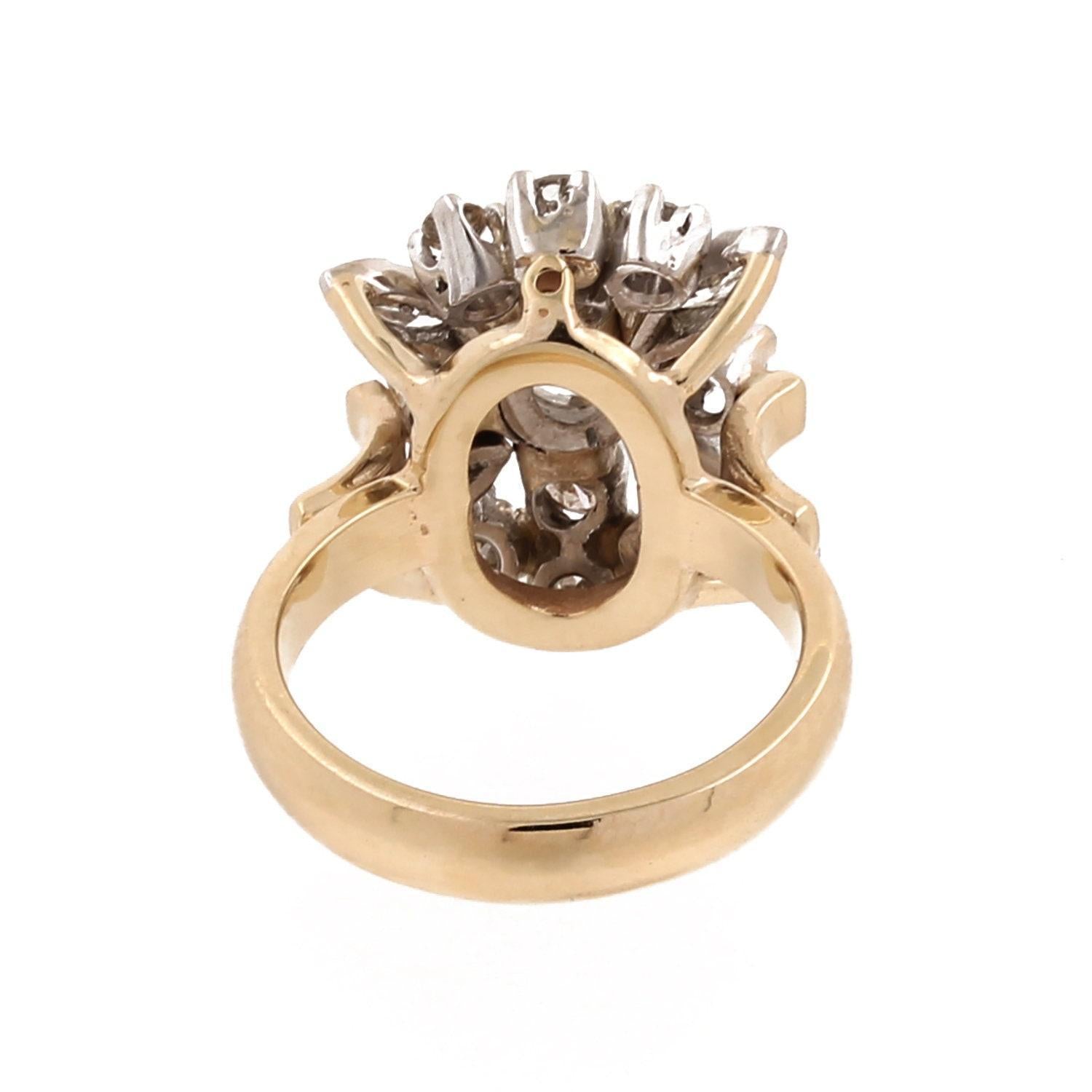 1.25 CTW Old European Cut Floral Diamond Ring 14K Two-Tone Gold Size 4.5 Estate