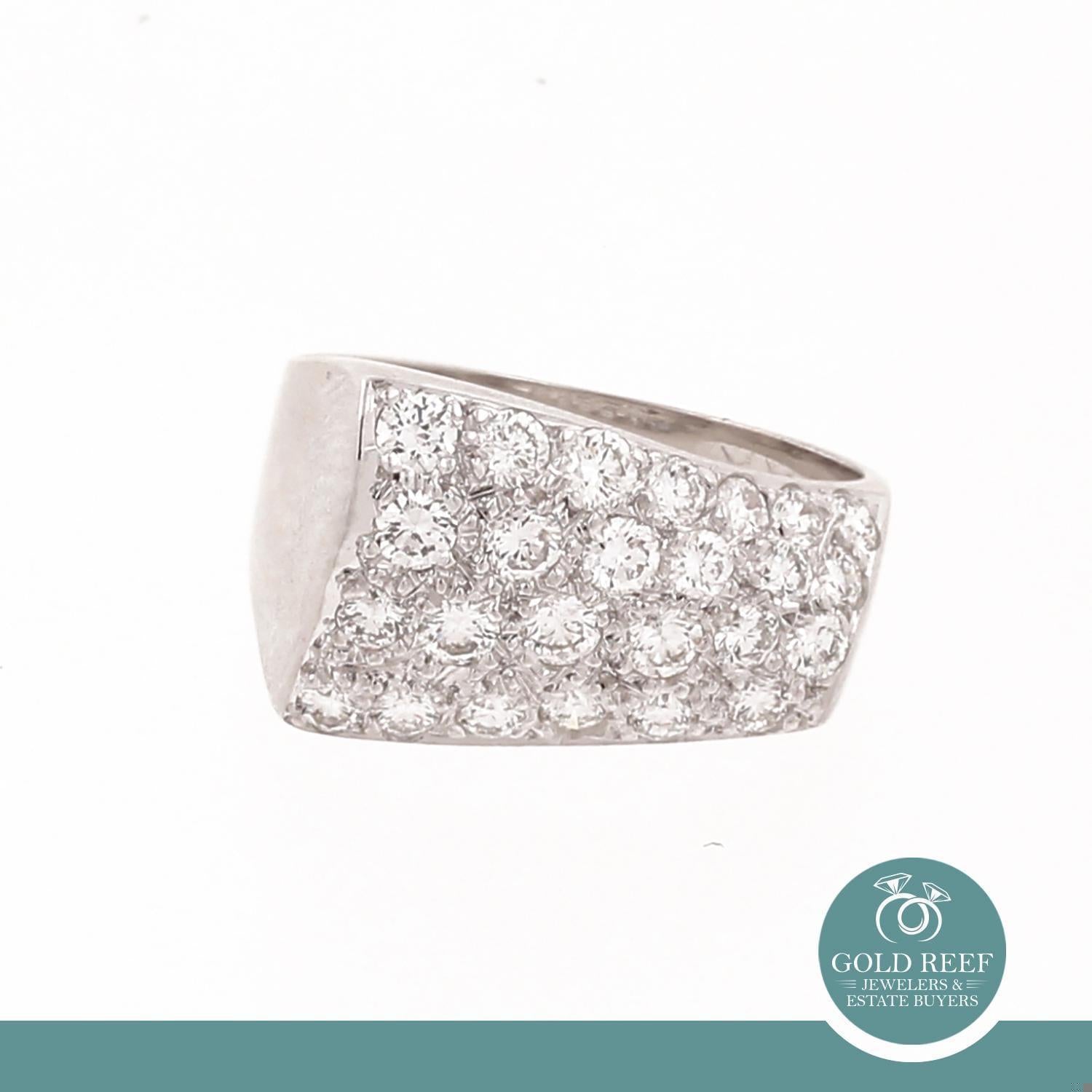 1.25 TW Cluster Diamond Wide Band Ring 18K Solid White Gold Size 6