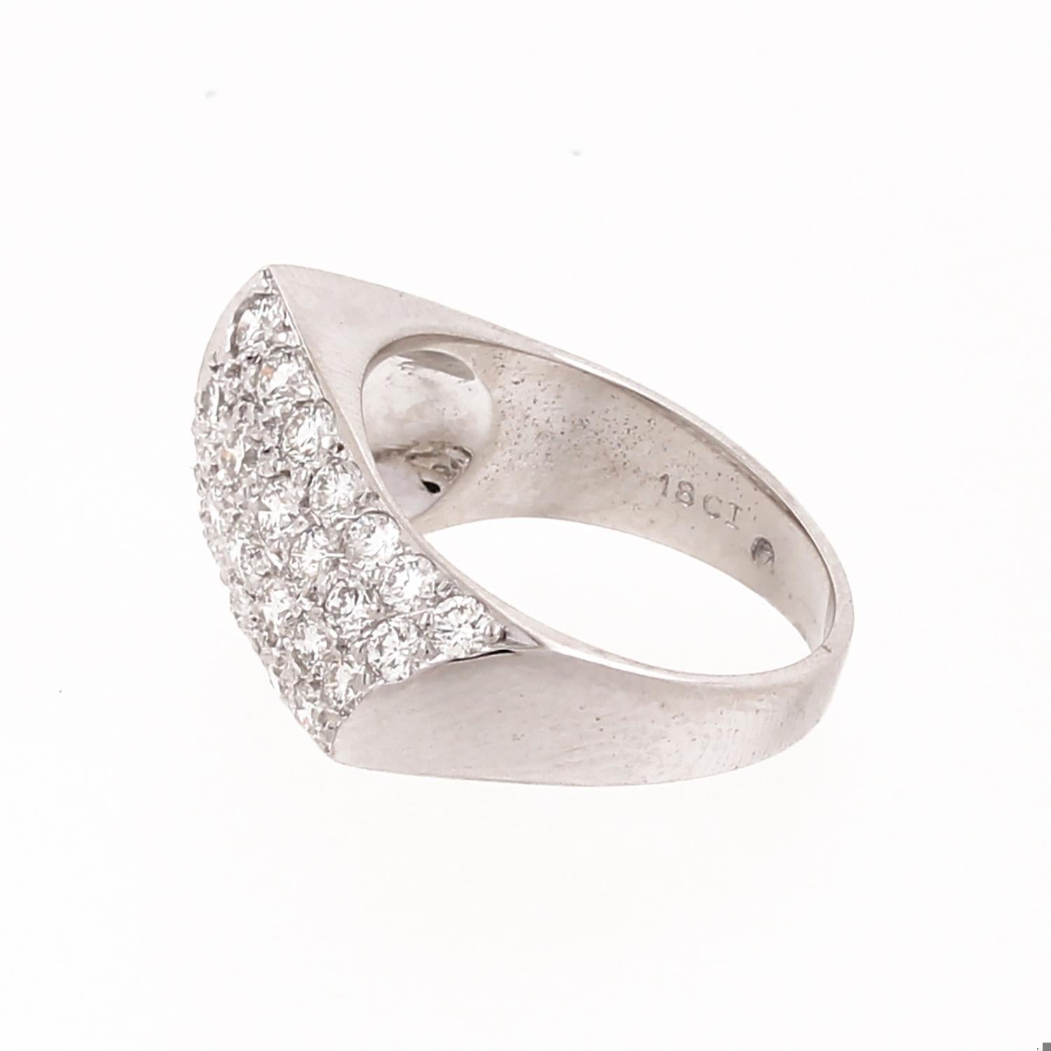 1.25 TW Cluster Diamond Wide Band Ring 18K Solid White Gold Size 6