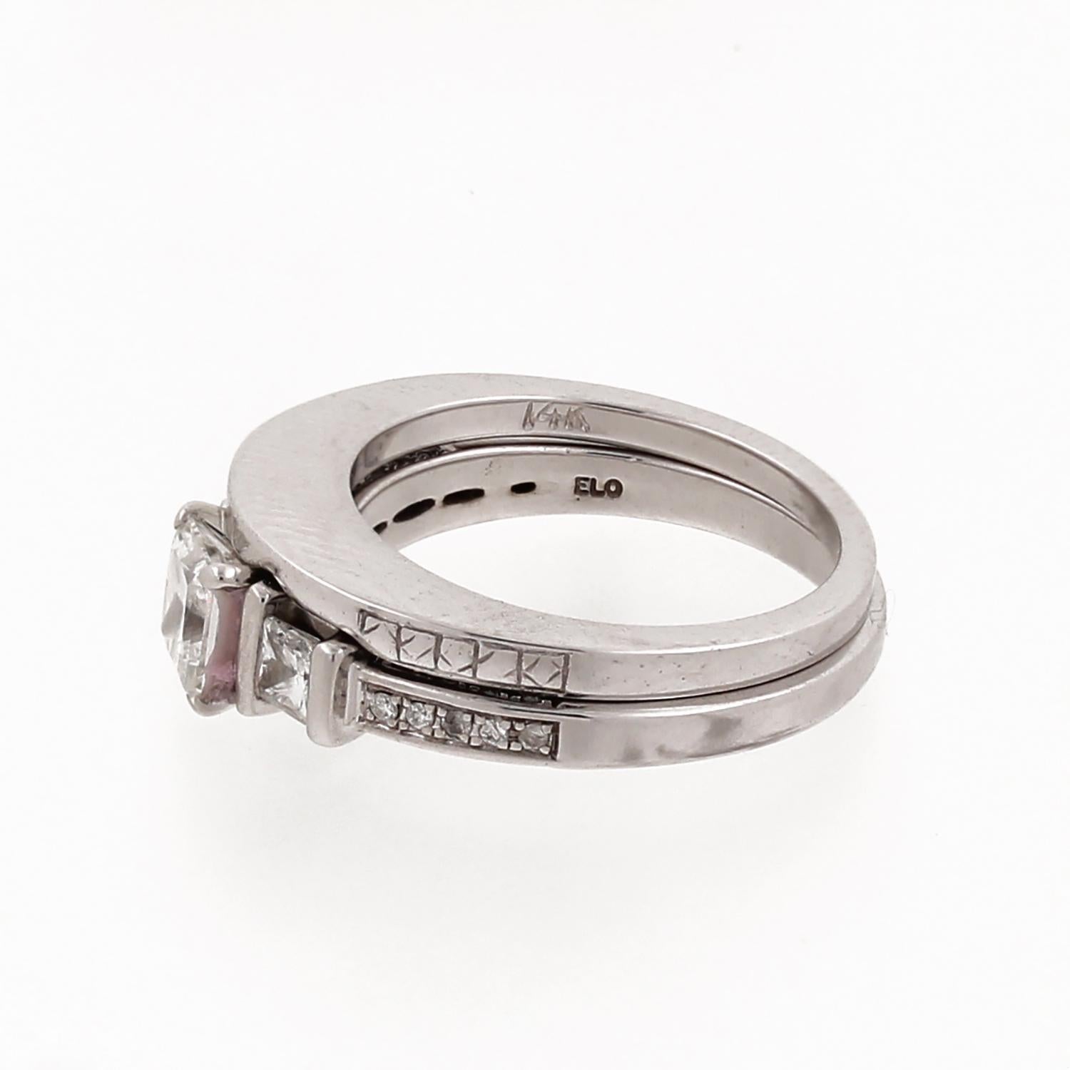 3-Stone Princess Cut Diamond Accent Wedding Ring Set 14K White Gold Size 6.75