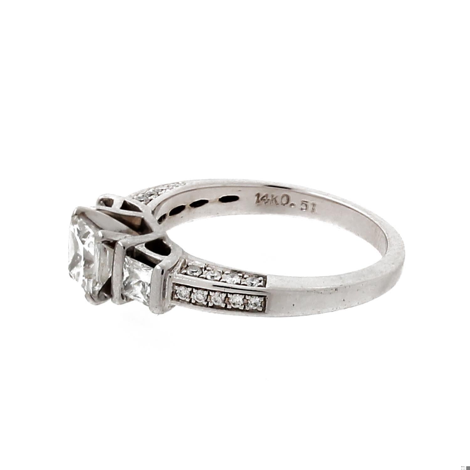 3-Stone Princess Cut Diamond Accent Wedding Ring Set 14K White Gold Size 6.75