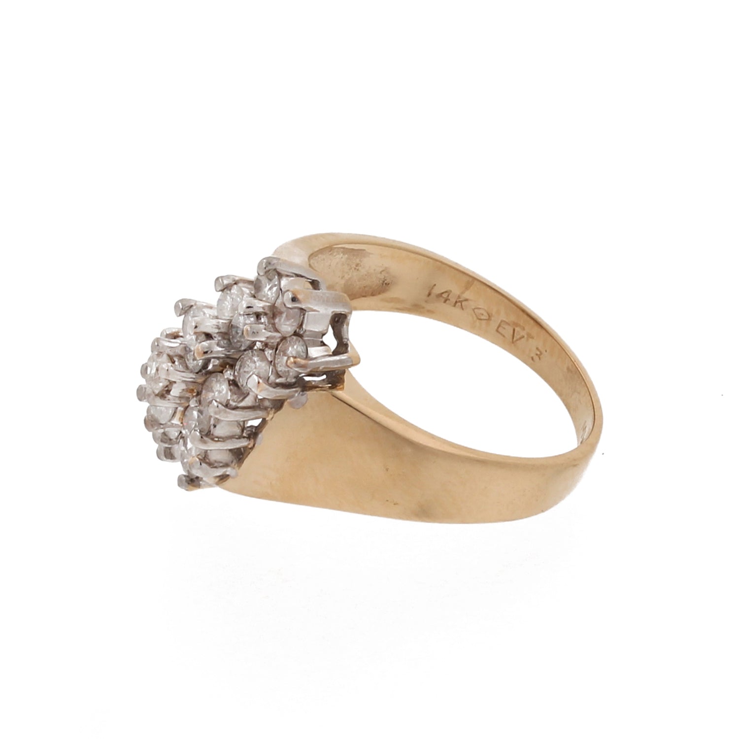 Cluster Diamond Cocktail Ring 14K Two-Tone Gold 1.00 CTW 3-Rows Size 7 Estate