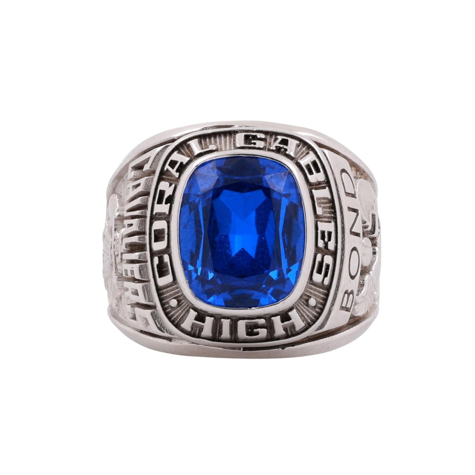 Coral Gables High School Class Ring 10K White Gold Blue Spinel Cavaliers Size 9