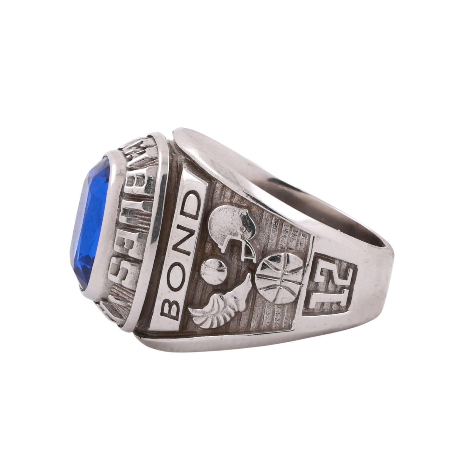 Coral Gables High School Class Ring 10K White Gold Blue Spinel Cavaliers Size 9