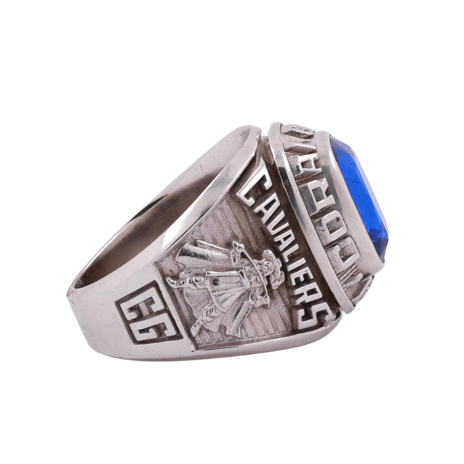 Coral Gables High School Class Ring 10K White Gold Blue Spinel Cavaliers Size 9