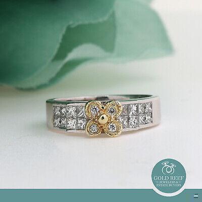 Princess Cut Diamond Flower Band Ring Two-Tone Gold 1.34 CTW Size 6.25 Ladies