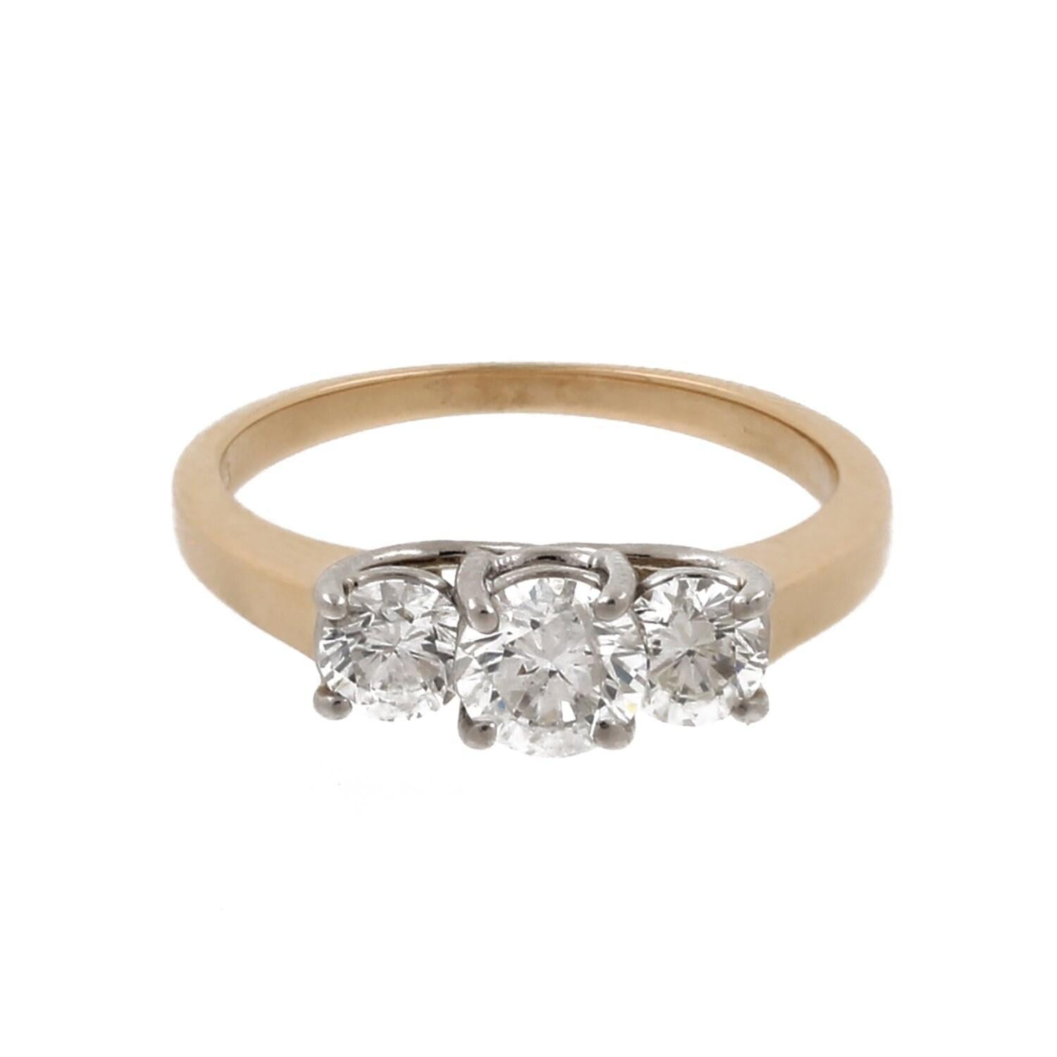 1.36 TW 3-Stone Diamond Band Ring 14K Two-Tone Gold Round Diamonds SZ 8.25