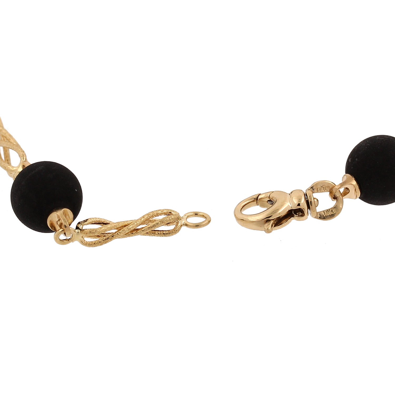 Milros Twisted Bracelet With 18K Yellow Gold & Black Beads Italy 7.75"