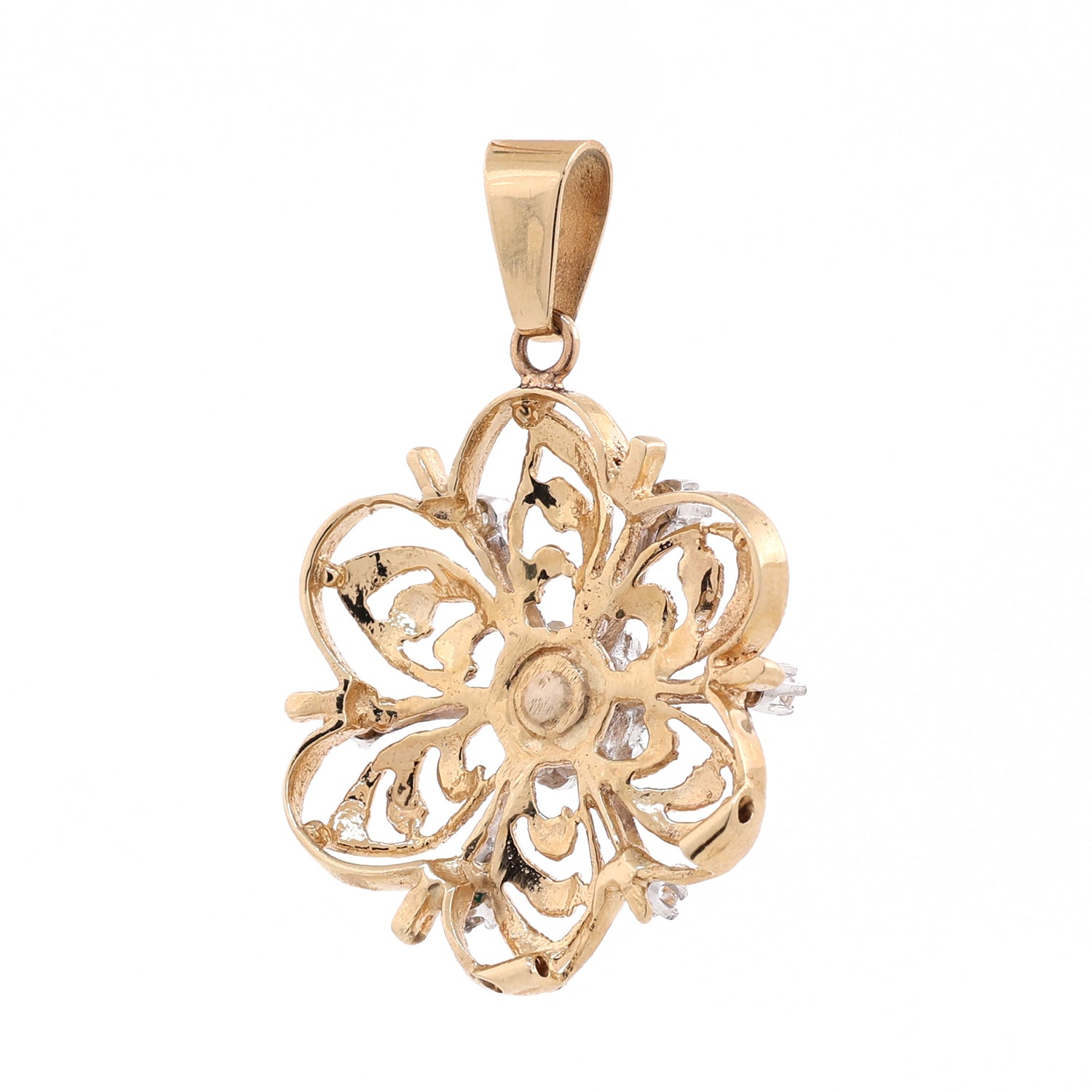 Estate Flower Diamond Pendant 14K 2-Tone Gold 0.25 CTW Diamonds Ladies 1.5"