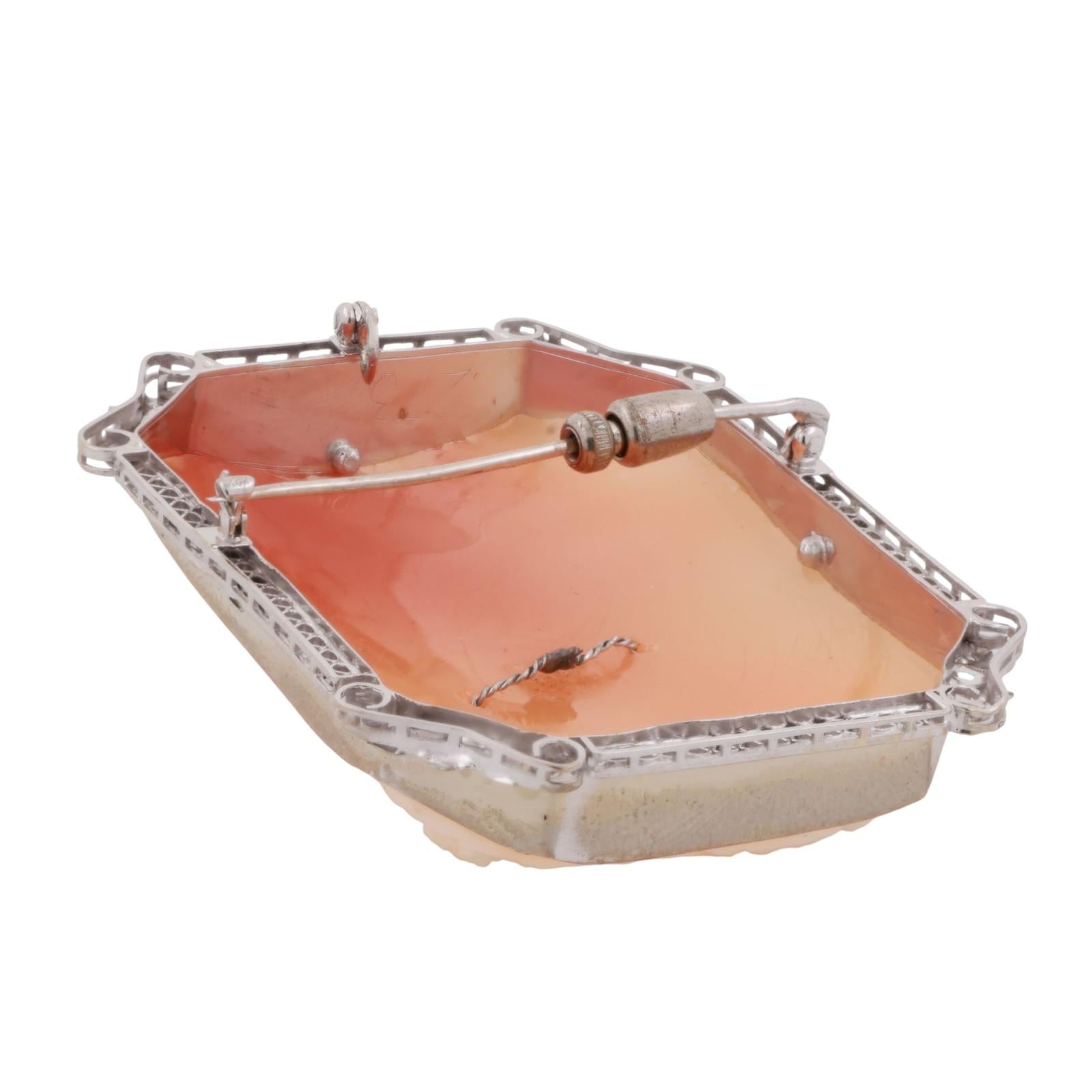 Vintage Large Art Nouveau Diamond Cameo Brooch Pin White Gold 2.25" Ladies