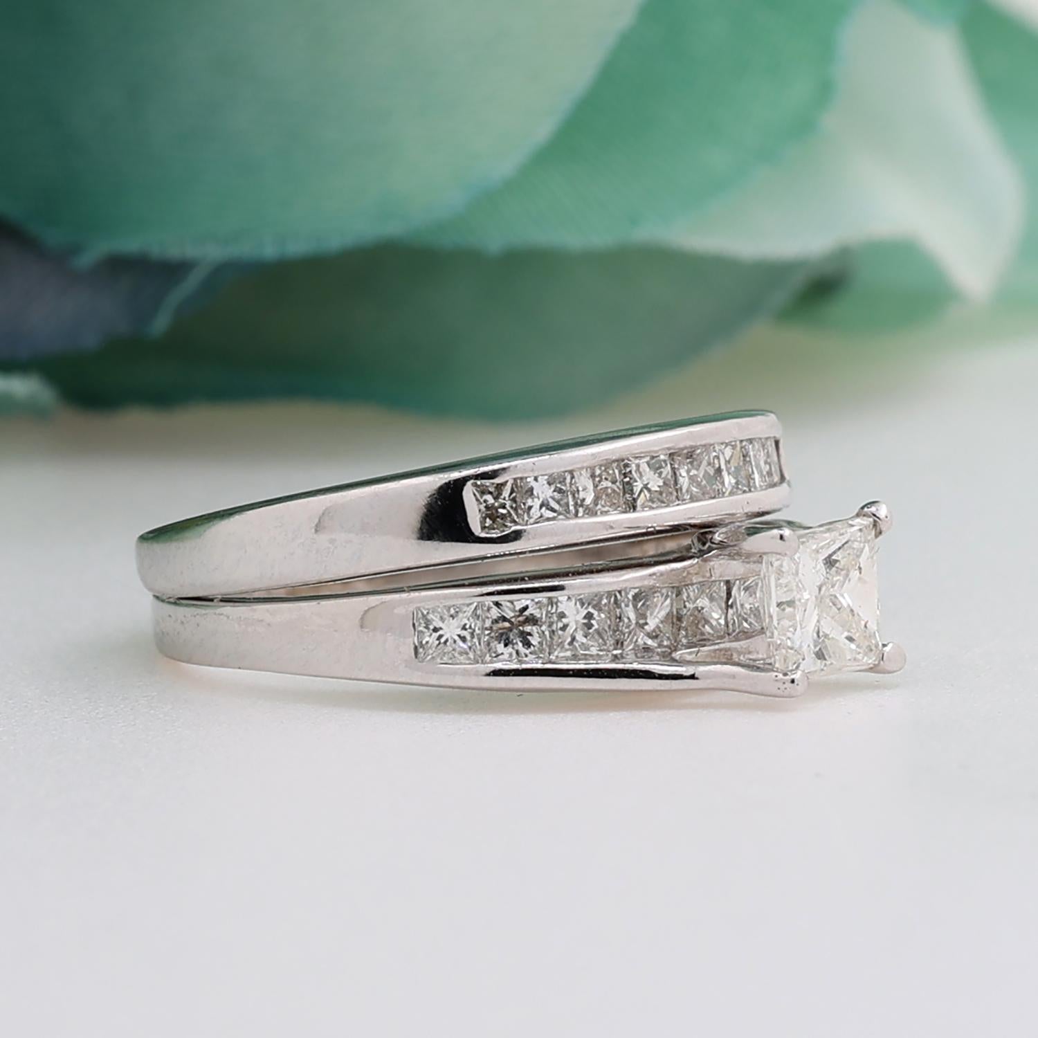 1.50 TW Solitaire Princess Cut Diamond Wedding Ring Set 14K White Gold Size 5.5